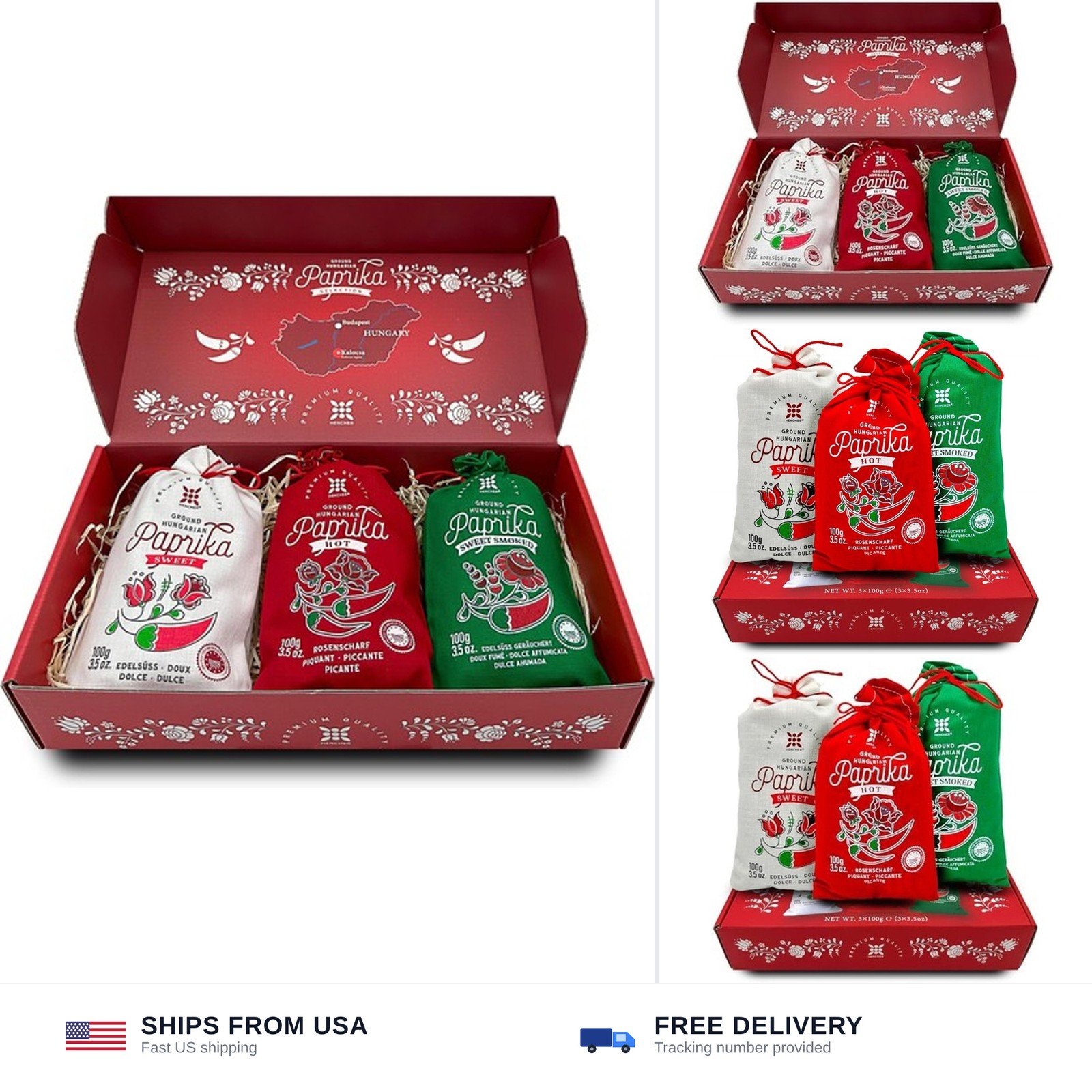 Hungarian Paprika Powder Gift Set (3x100g/3.5oz) Imported from Kalocsa, Hunga…