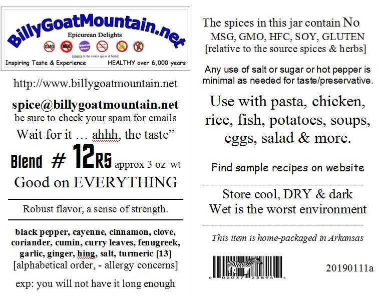 #12RS Blend Gourmet Spice Billy Goat Mountain Seasoning Herbs healthy recipes