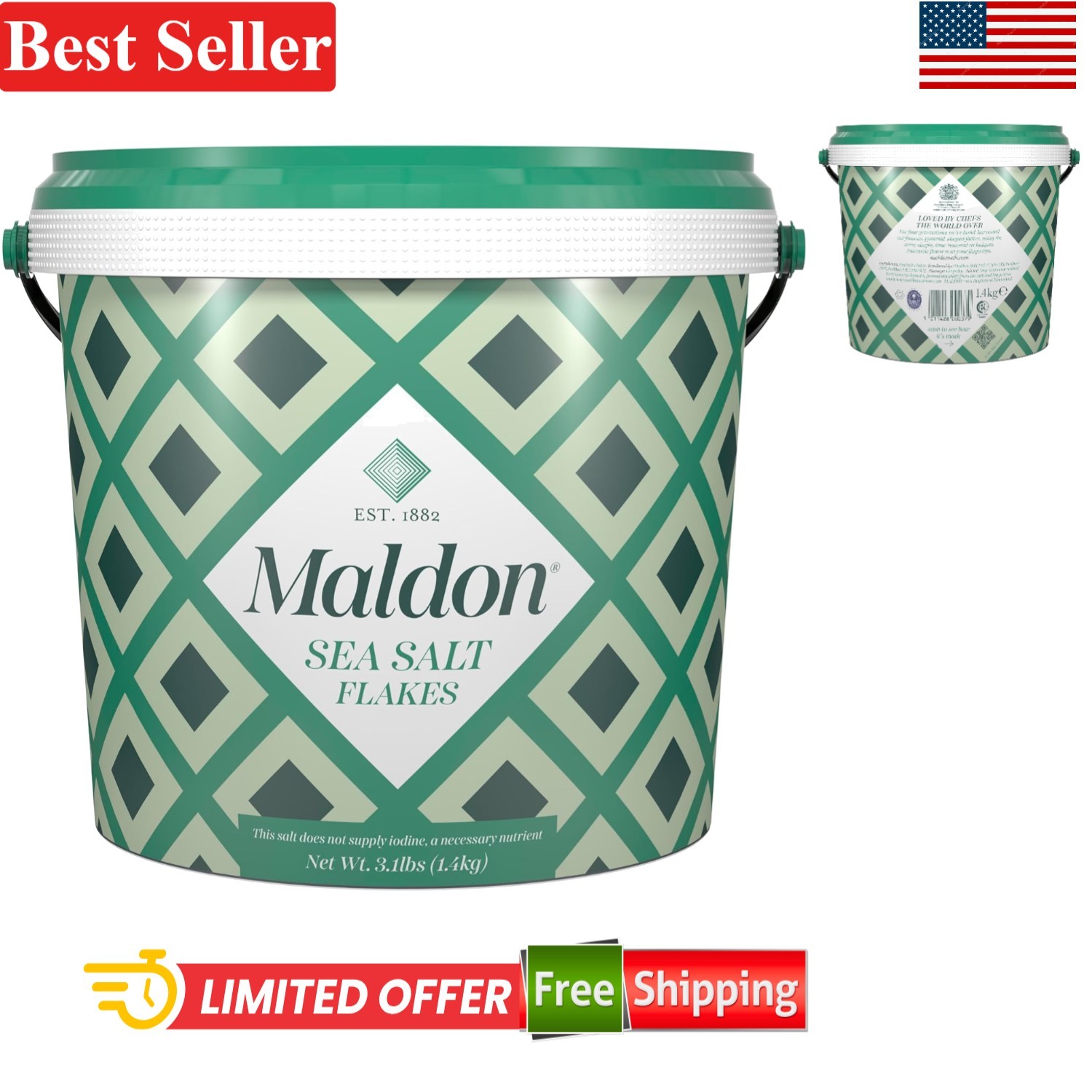 Maldon Sea Salt Flakes Tub 49.4 oz – Heritage Pyramid Crystals for Flavor Boost