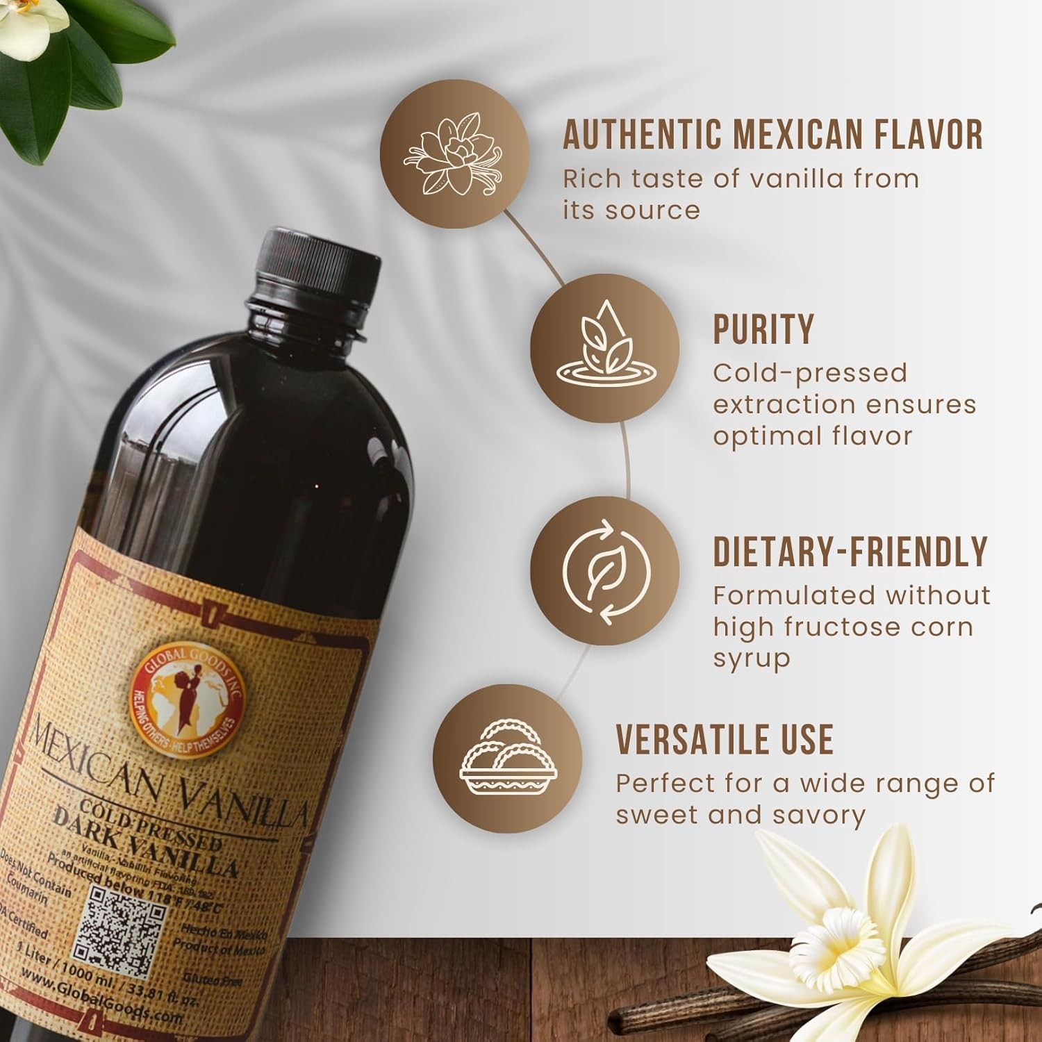 Pure Dark Mexican Vanilla Extract Gluten-Free 33.8 Ounce (Pack of 1)