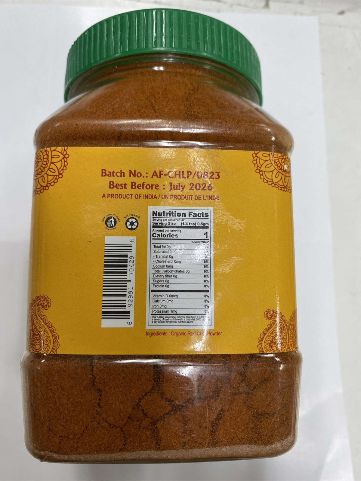 Jiva Organic Red Chilli Powder 1 LB, (454g) Best Used By 07/26 Free Shipping