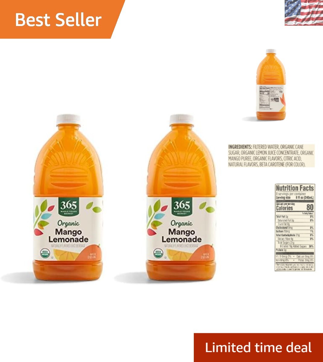 Refreshing Organic Mango Lemonade Duo – Nourishing 64 Fl Oz Bottles (Pack of 2)