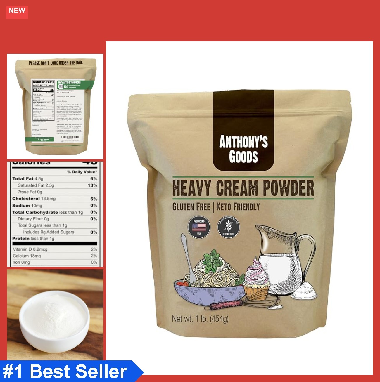 Heavy Cream Powder 1 lb Gluten Free Non-GMO Keto Friendly Sweet Cream Solids