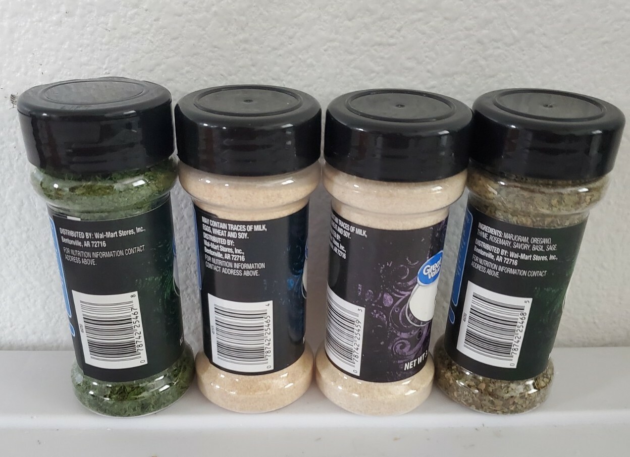 Great Value 4varieties onion,garlic,(powder) parsley Flakes, Italian Seasoning