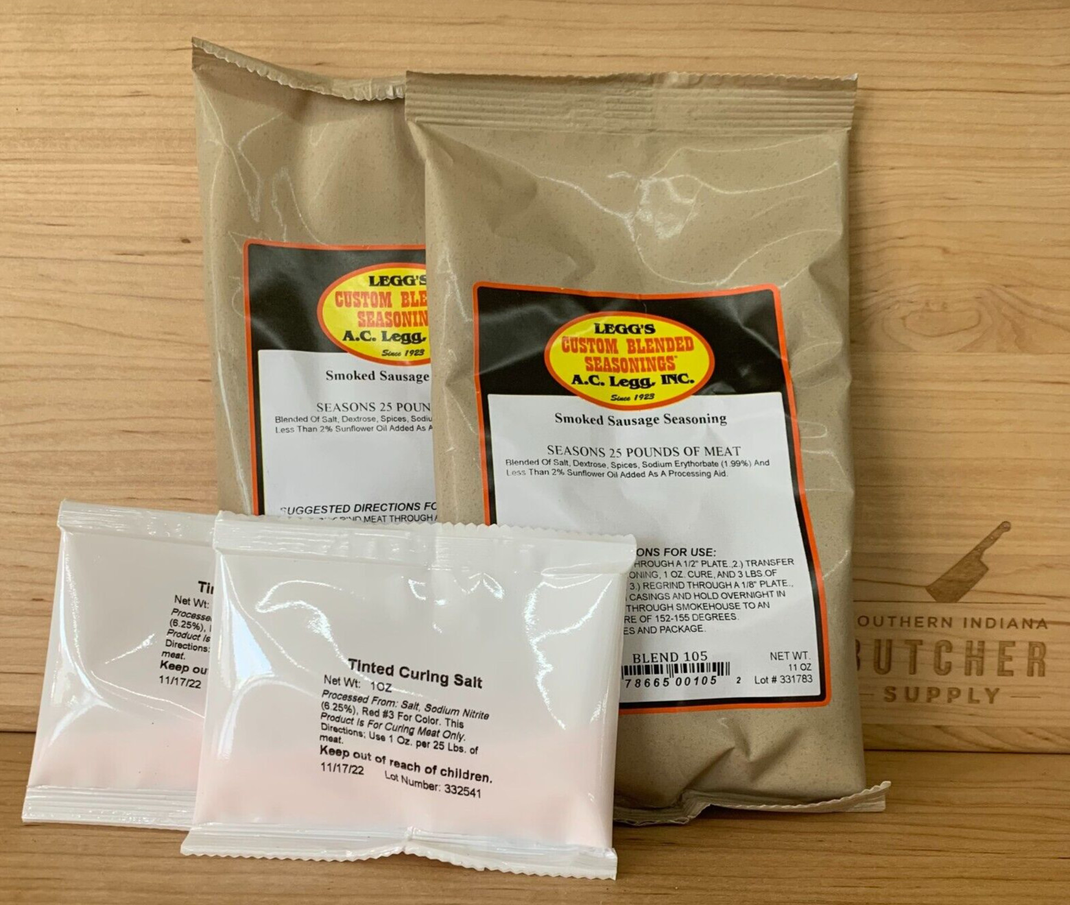 AC LEGG’S OLD PLANTATION SMOKED SAUSAGE SEASONING BLEND #105, 2 PACKS W/ CURE