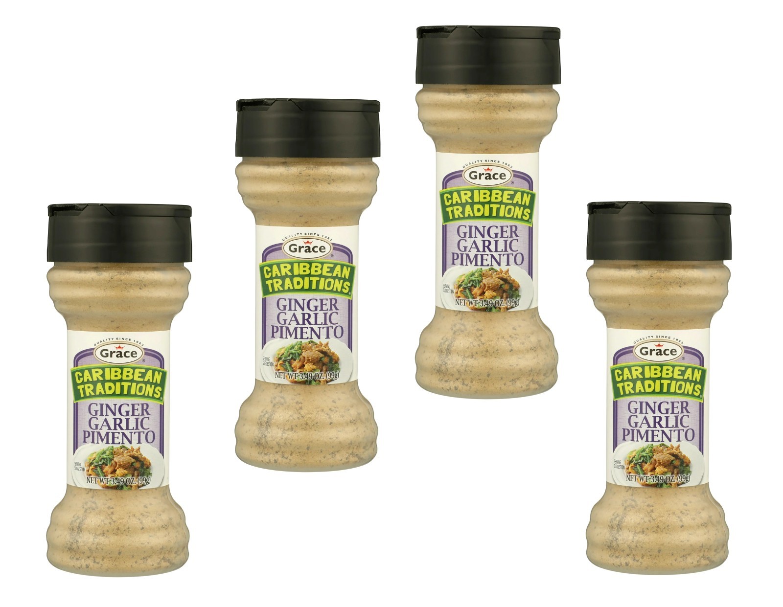 4 Pack Grace Caribbean Traditions Ginger Garlic Pimento Seasoning, 3.49 oz Each