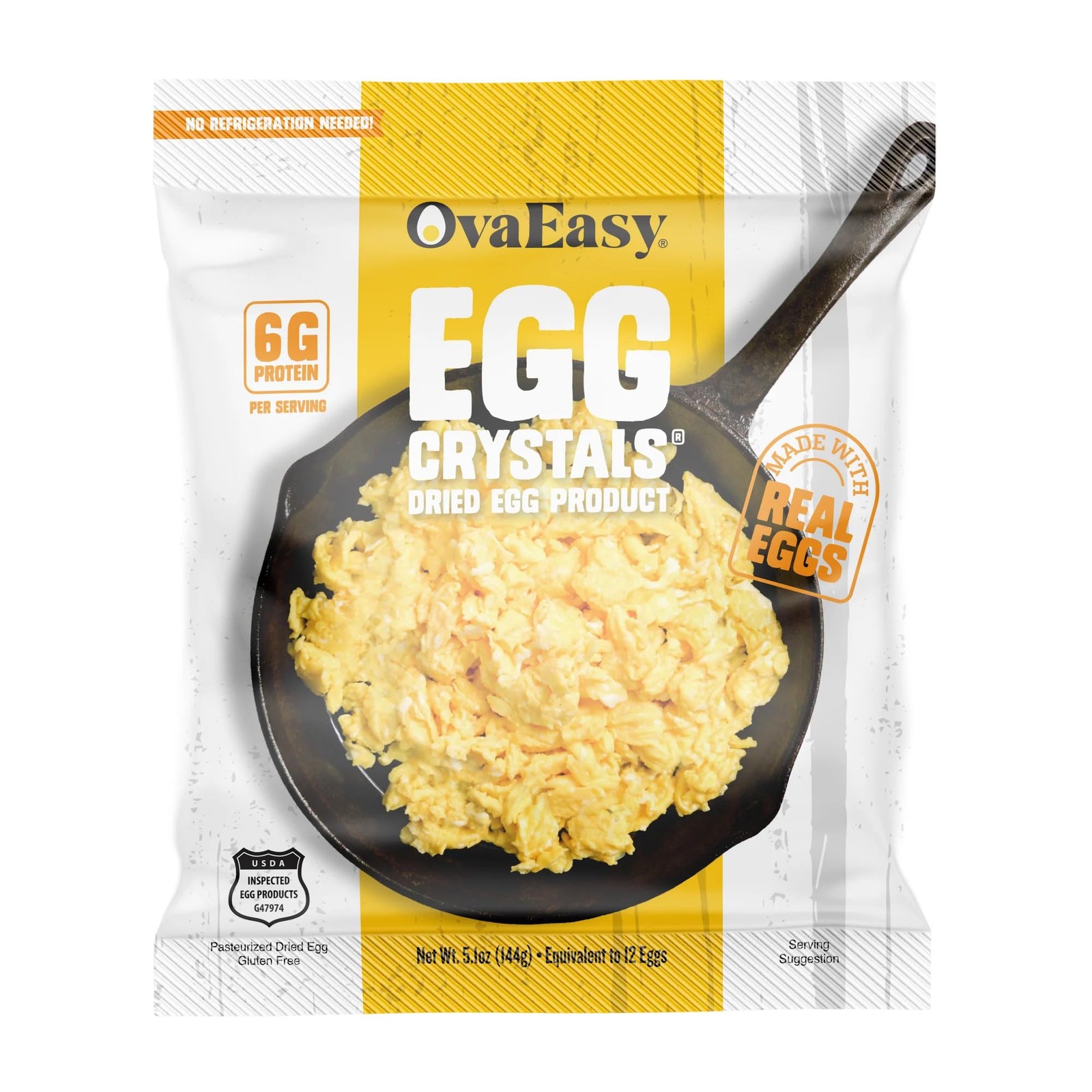 OvaEasy Dehydrated Egg Crystals – 4.5oz. (128g) Bag – Powdered Eggs Made From Al