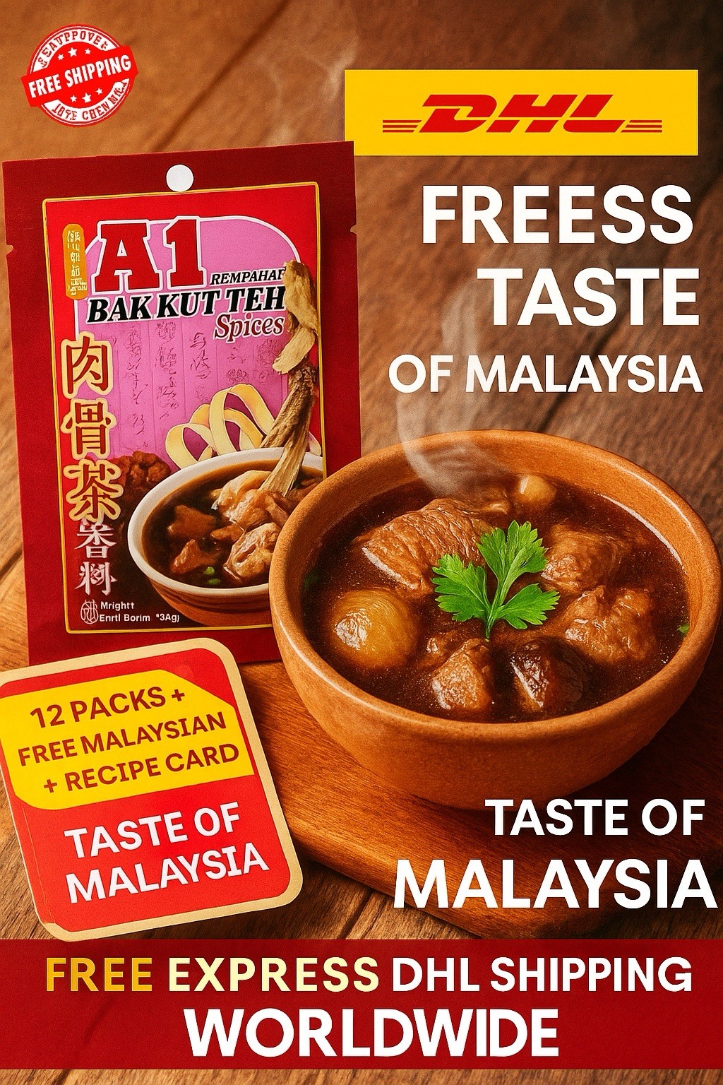Taste of Malaysia Gift Box – A1 Bak Kut Teh Herbal Soup (12 Packs) + Free Snacks