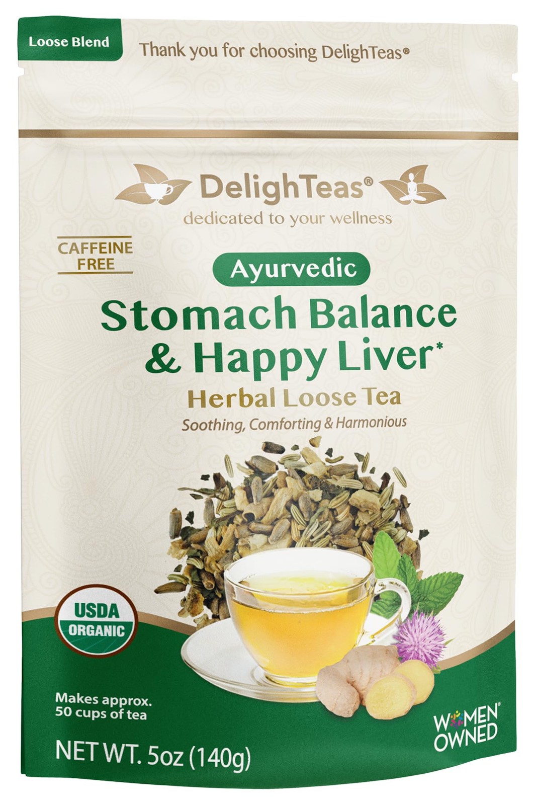 DelighTeas Stomach & Liver Tea | Ayurvedic Herbal Blend for 5 oz., No Color