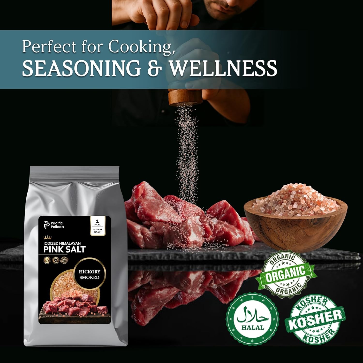 Pacific Pelican Iodized Himalayan Pink Salt – Hickory Smoked, Coarse Grain