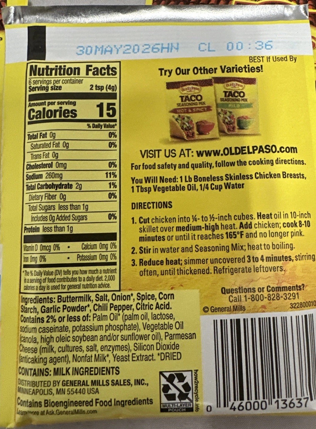 Old El Paso – Taco Seasoning Mix – Ranch Flavored – 8 Packs – exp: 05/26