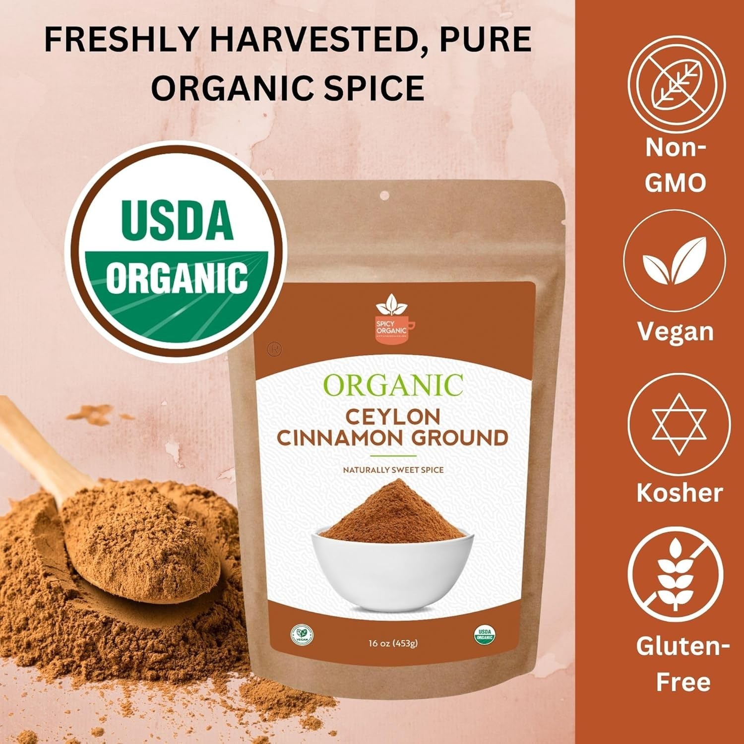Organic Ceylon Cinnamon Powder – 16 oz, Freshly Ground, USDA Certified