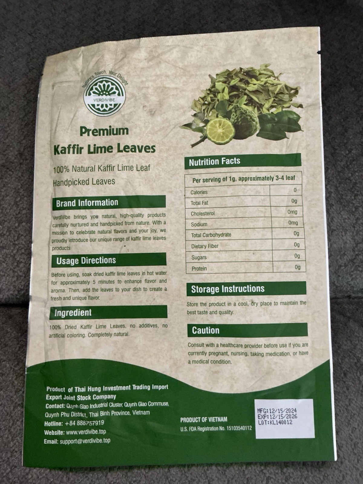 New Verdivibe Premium Kaffir Lime Leaves, 100% Natural Handpicked, 0.51 Oz