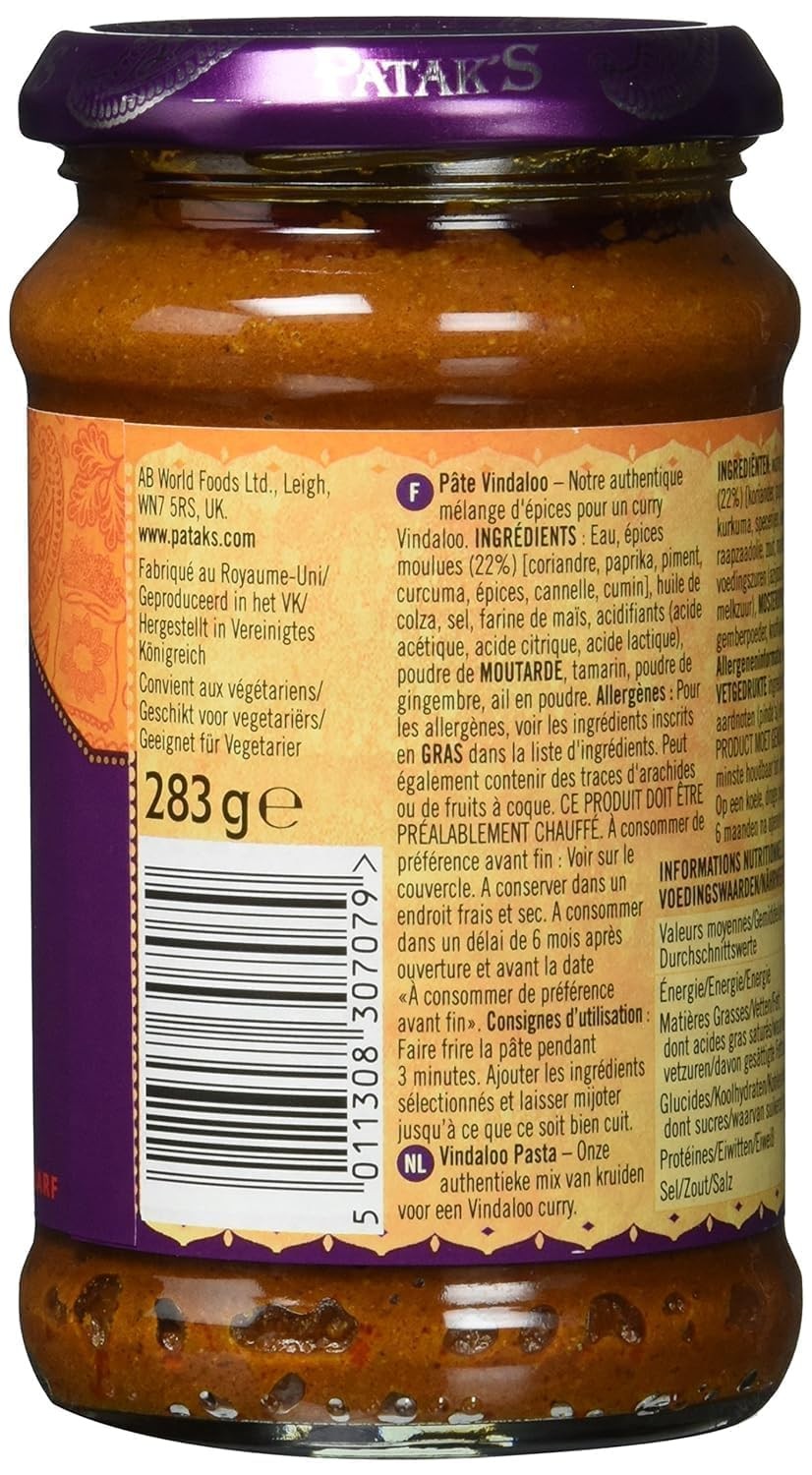 Pataks Vindaloo Curry Paste 10 Ounce Gluten Free Non Gmo Authentic Sauce