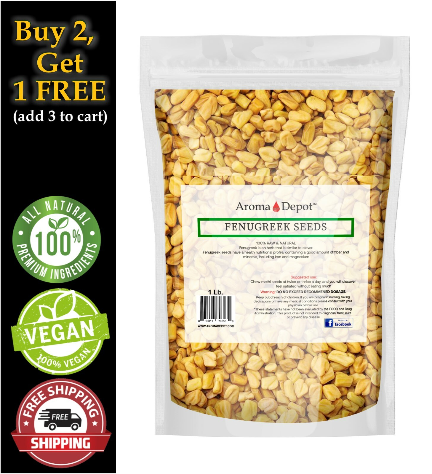 1lb. Fenugreek Seeds Trigonella foenum-graecum (Methi) Seed 100% Raw Bulk Lot