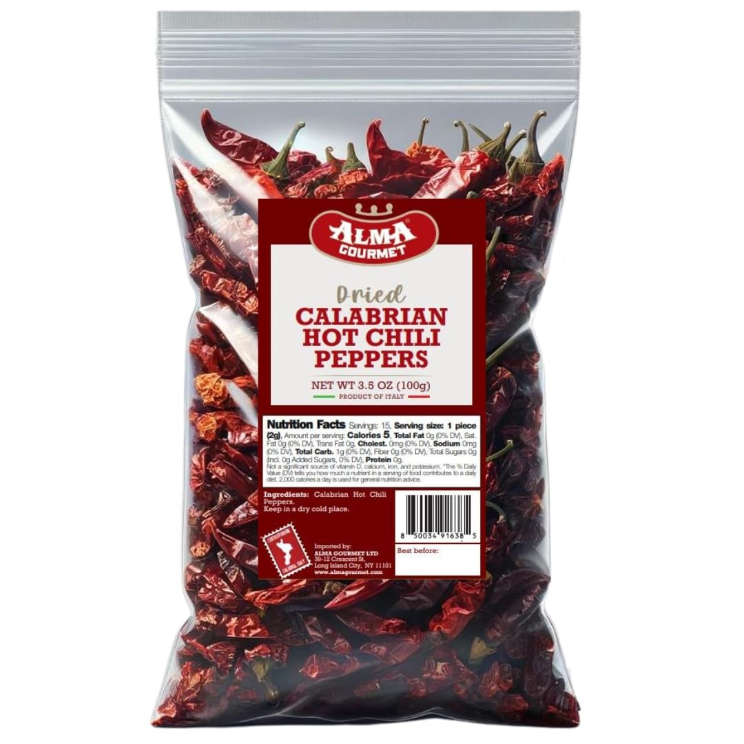 Alma Gourmet Whole Dried Calabrian Red Hot Chili 3.5 Ounce (Pack of 1)