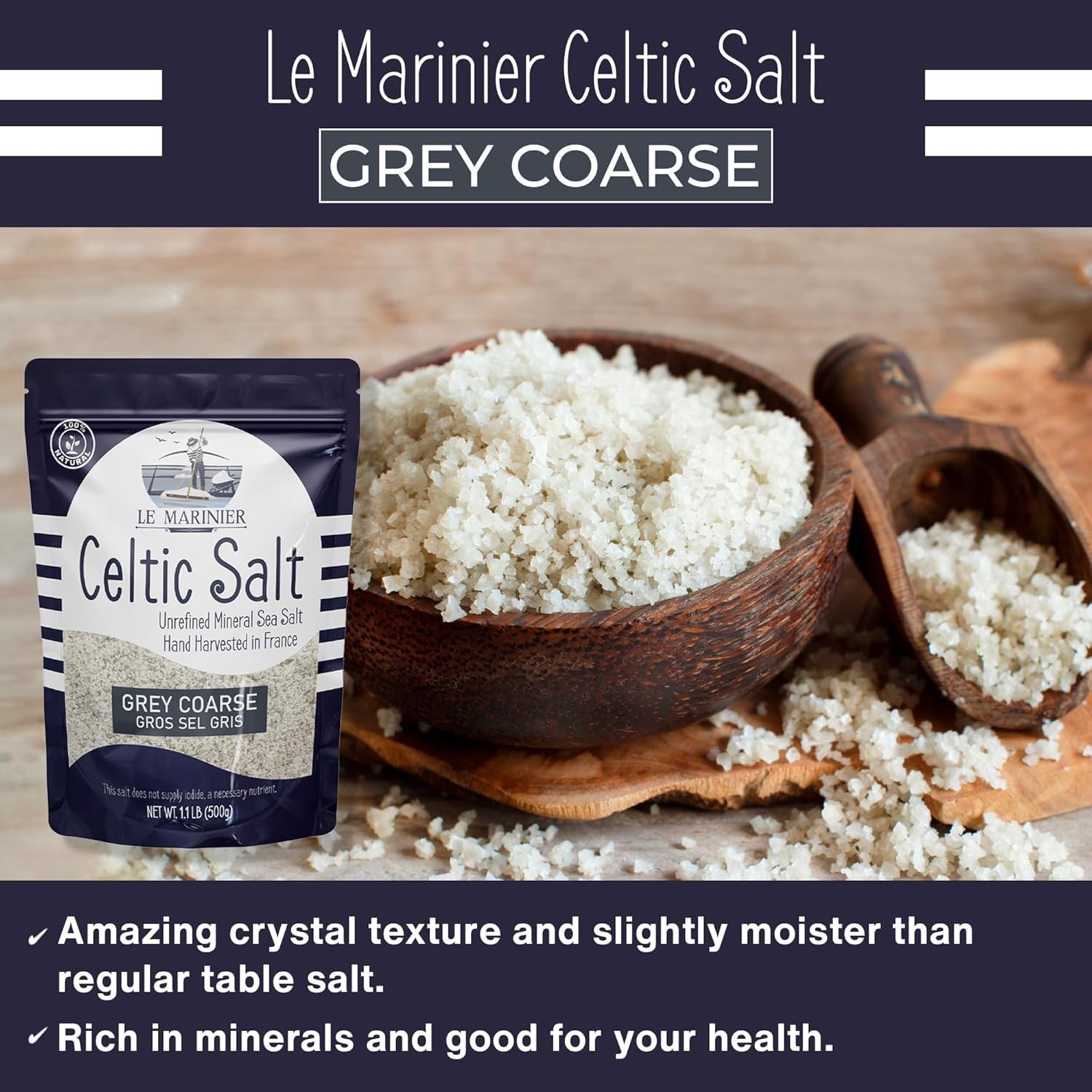 Light Grey Celtic Sea Salt Natural No Additives Hand Harvested Resealable Bag