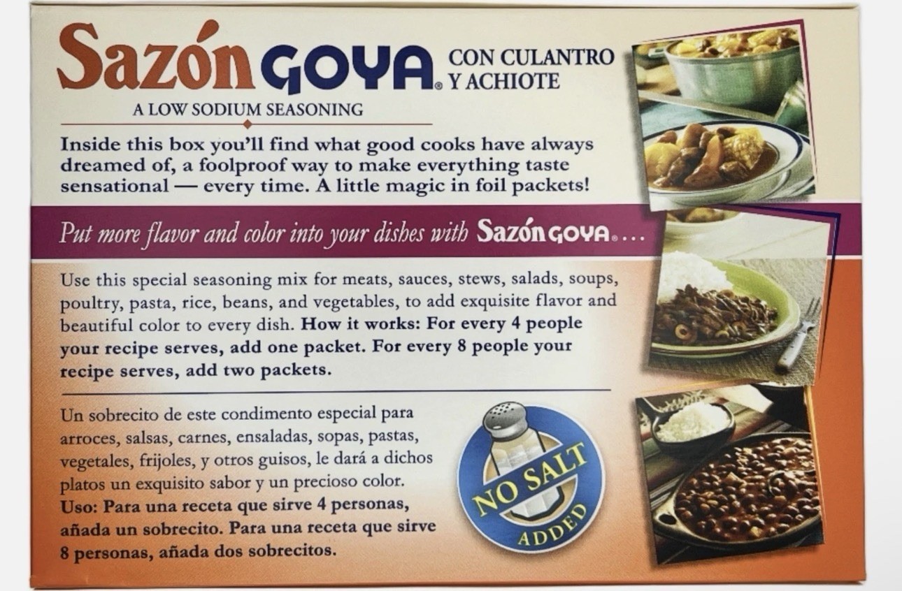 Sazon Goya Low Sodium Seasoning Con Culantro Y Achiote 3.52 oz Pack of 18