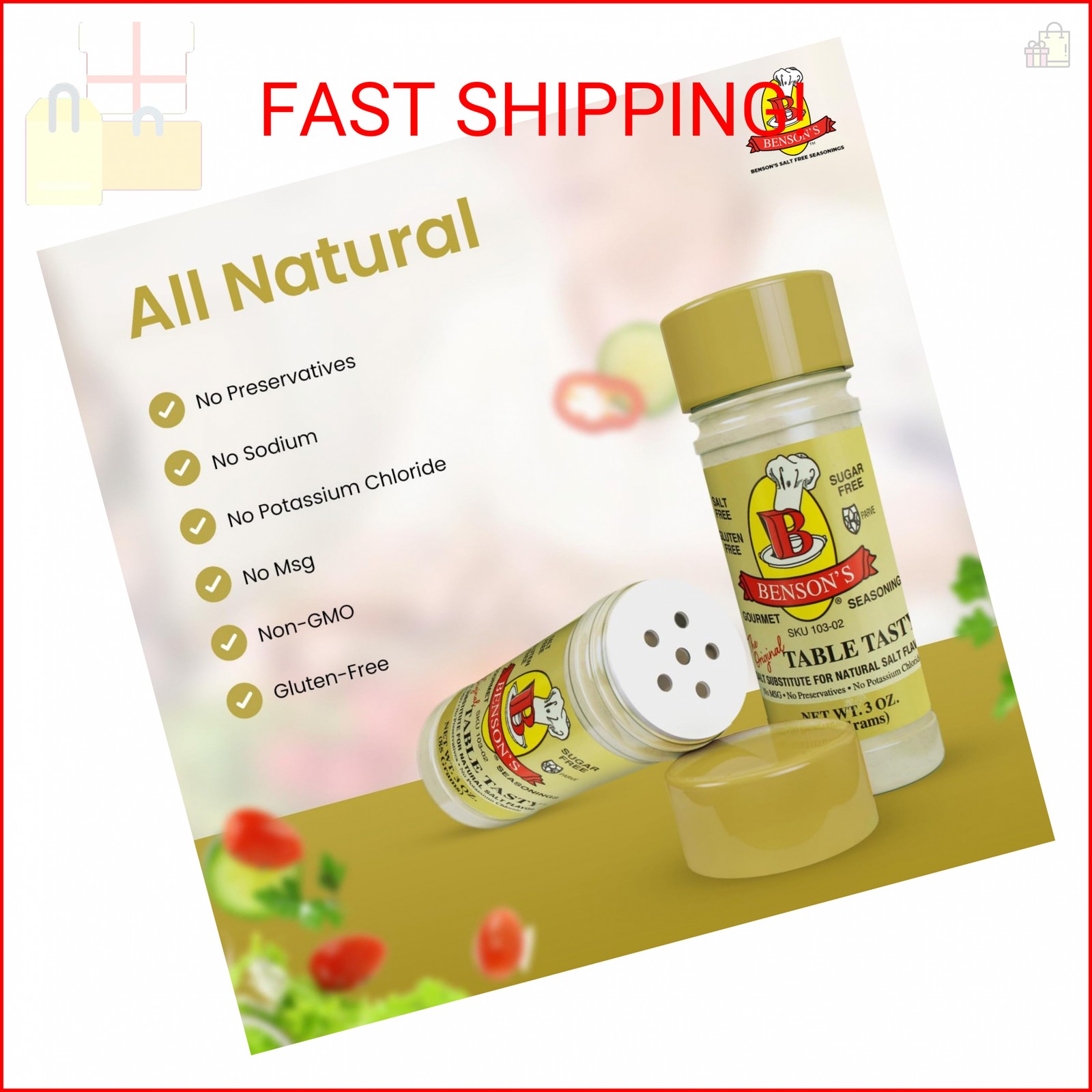 Benson’s – Table Tasty Salt Substitute, Salt-Free Gourmet Popcorn Seasoning, No