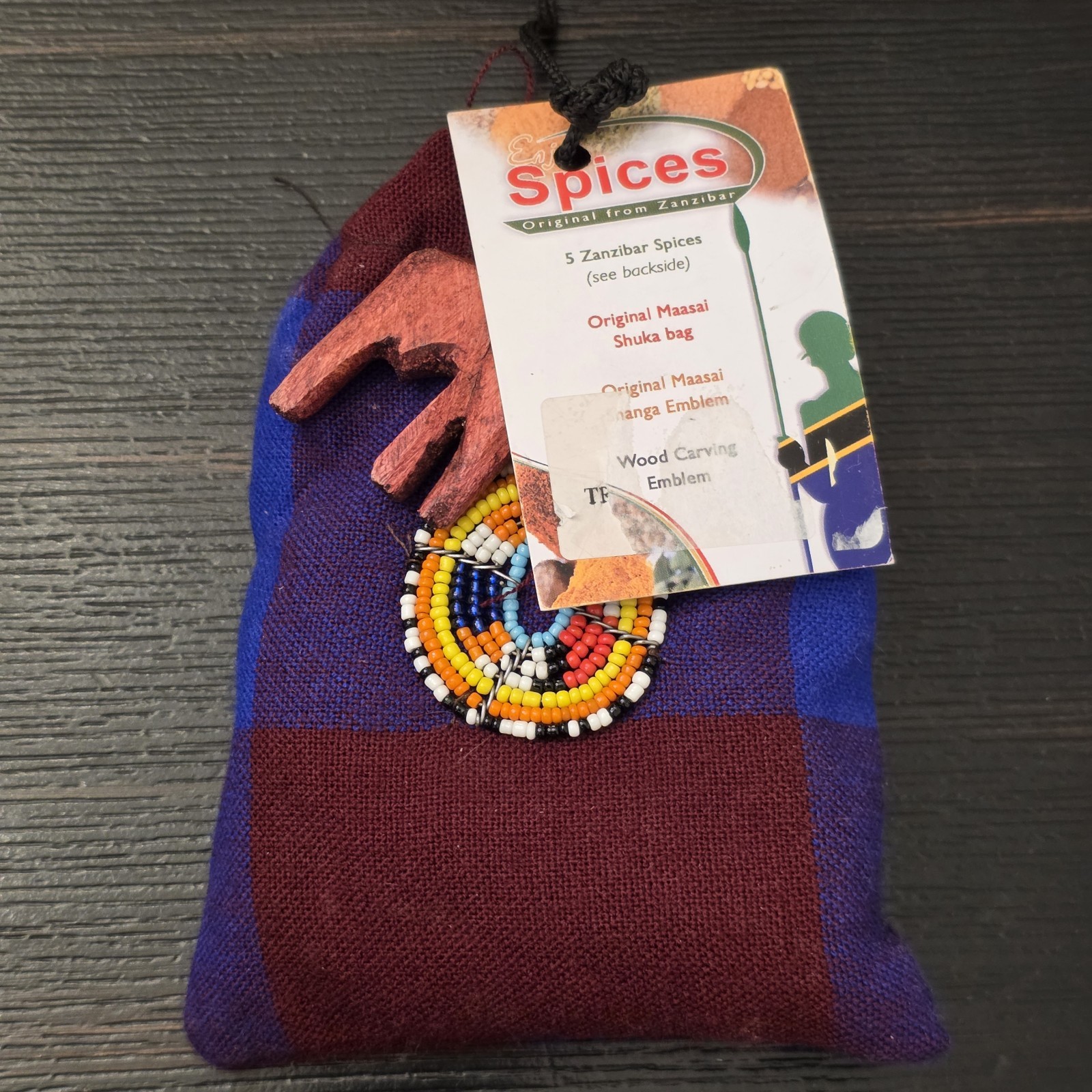 Original Maasai Shuka With Shanga Emblem Beaded Bag 5 Spices Sealed New NWT