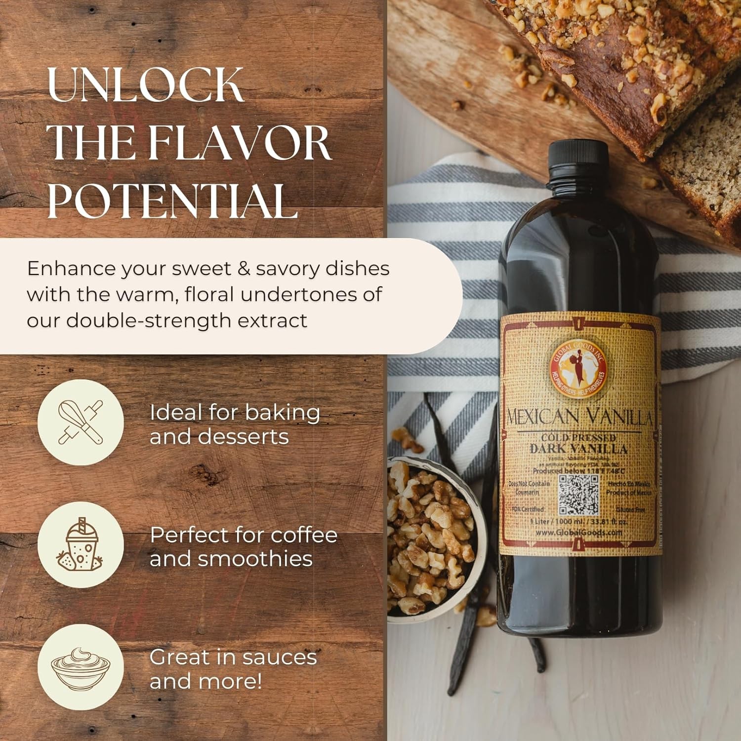 Pure Dark Mexican Vanilla Extract Gluten-Free 33.8 Ounce (Pack of 1)