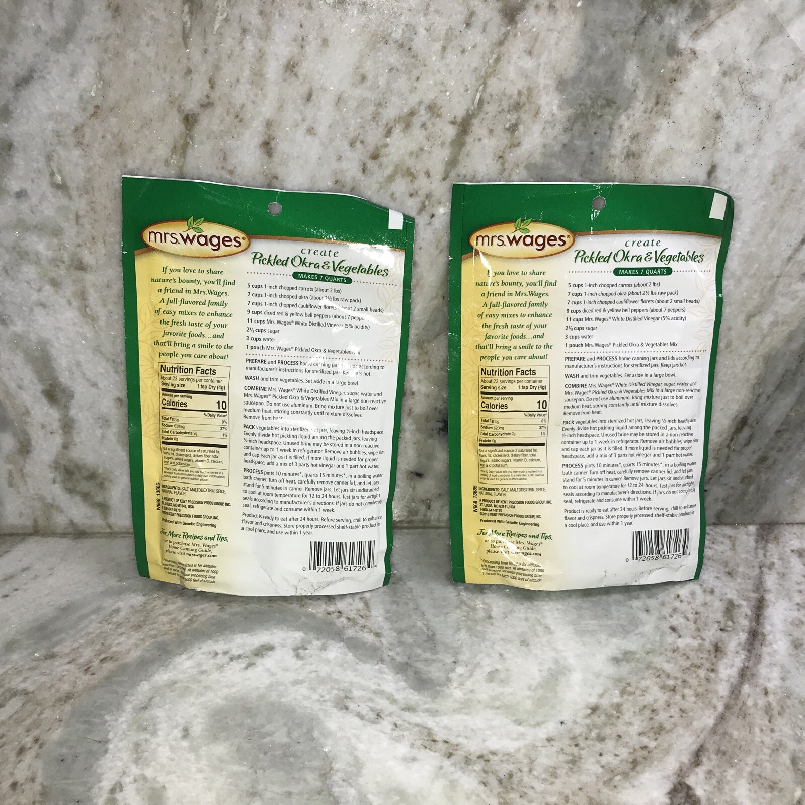 2 Pk Mrs. Wages Pickled Okra & Vegetables Mix Quick Process 3.36 oz each Canning
