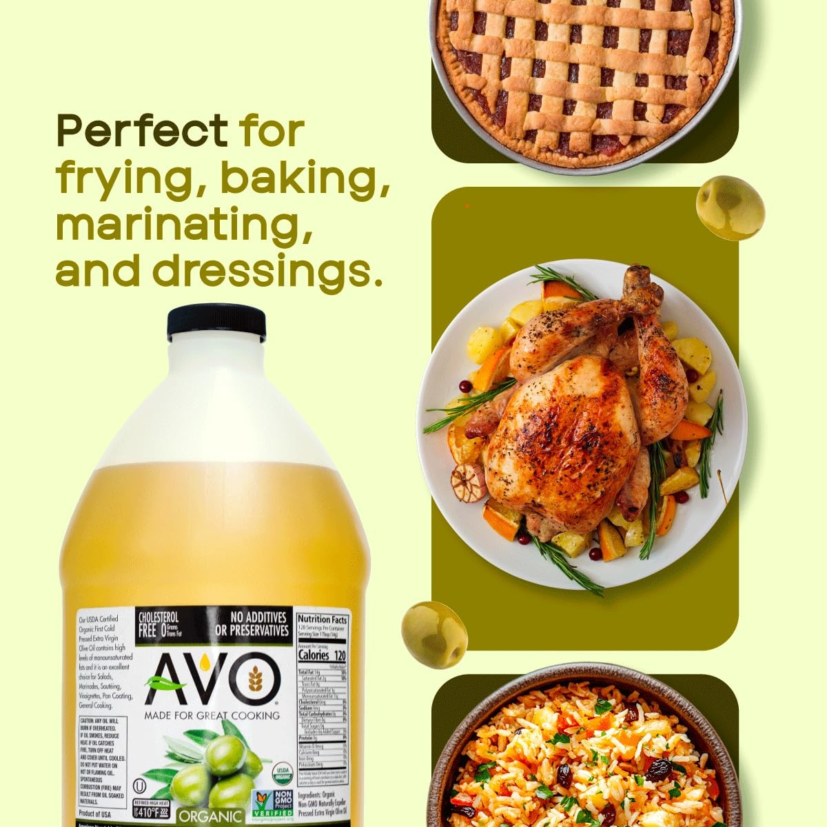 AVO Organic Olive Oil Extra Virgin Cold Pressed, 64 Fl-oz (Half Gallon) NO pr…