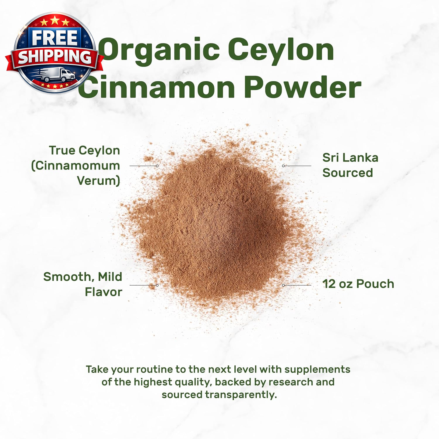 Organic Ceylon Cinnamon Powder, 12 Oz | Sri Lanka Source | Fine Ground True Ceyl