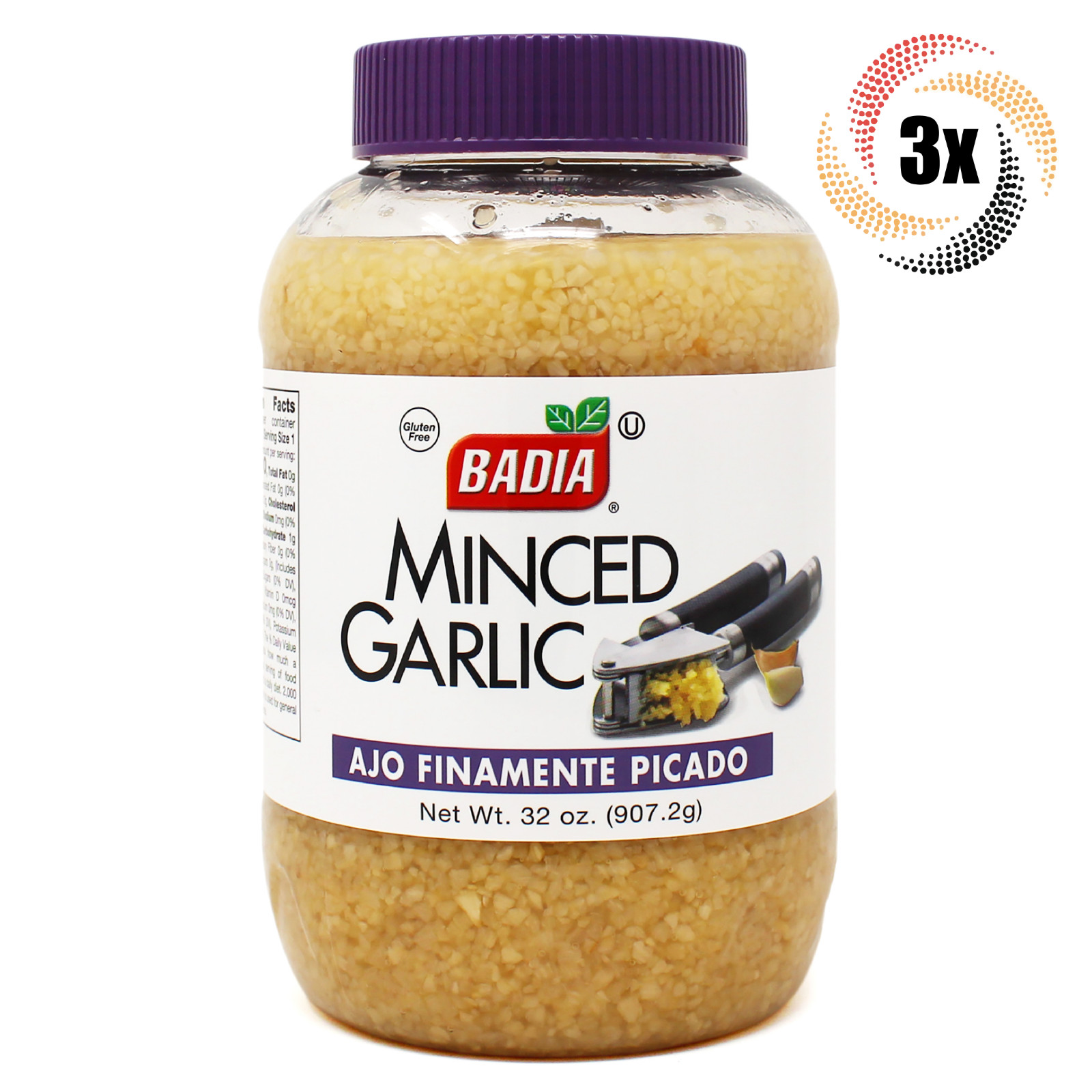 3x Jars Badia Minced Garlic In Water | 32oz | Gluten Free & Sodium Free