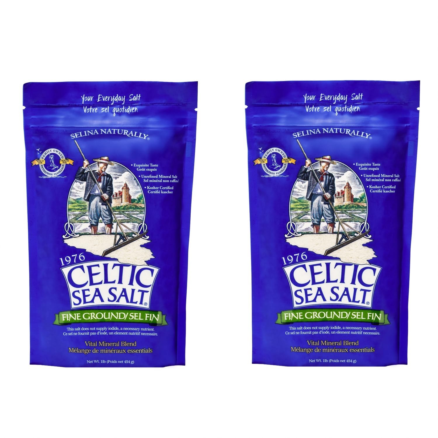 Unrefined Sea Salt with Vital Minerals – 2 Pack Resealable 1 lb Bags for Cooking