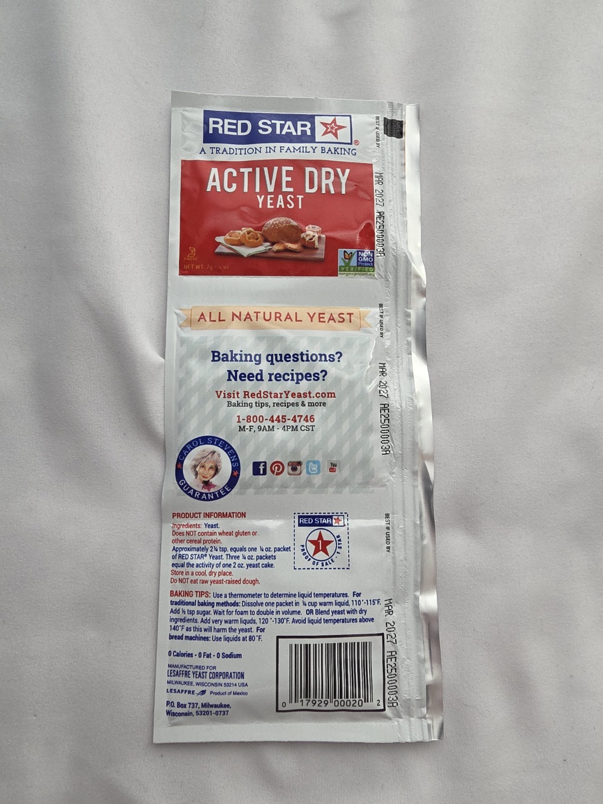 Red Star All-Natural Active Dry Yeast, 0.75-Ounces, 3-Pack Strip Exp 03 / 2027