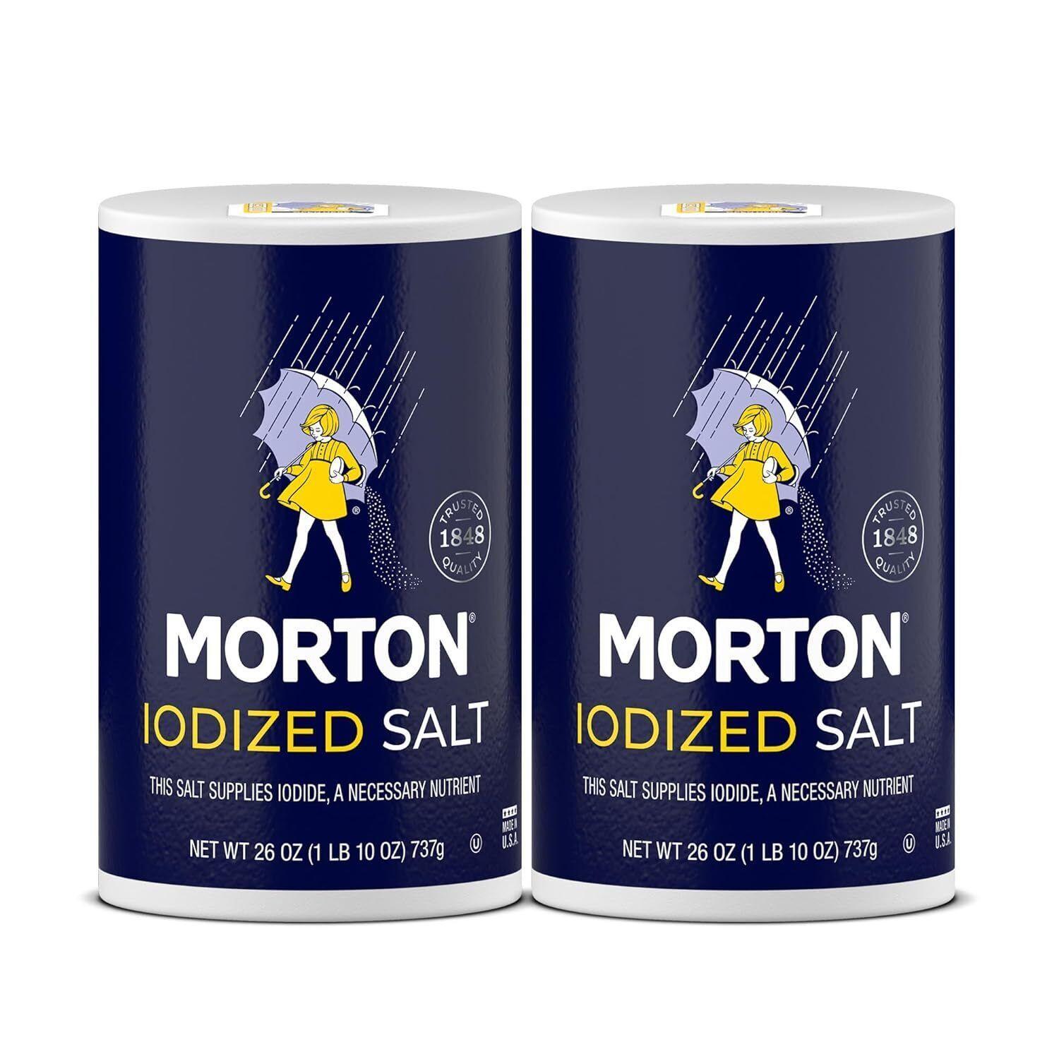 Morton Iodized Salt Round Cans All-purpose Pack of 2 26 Oz