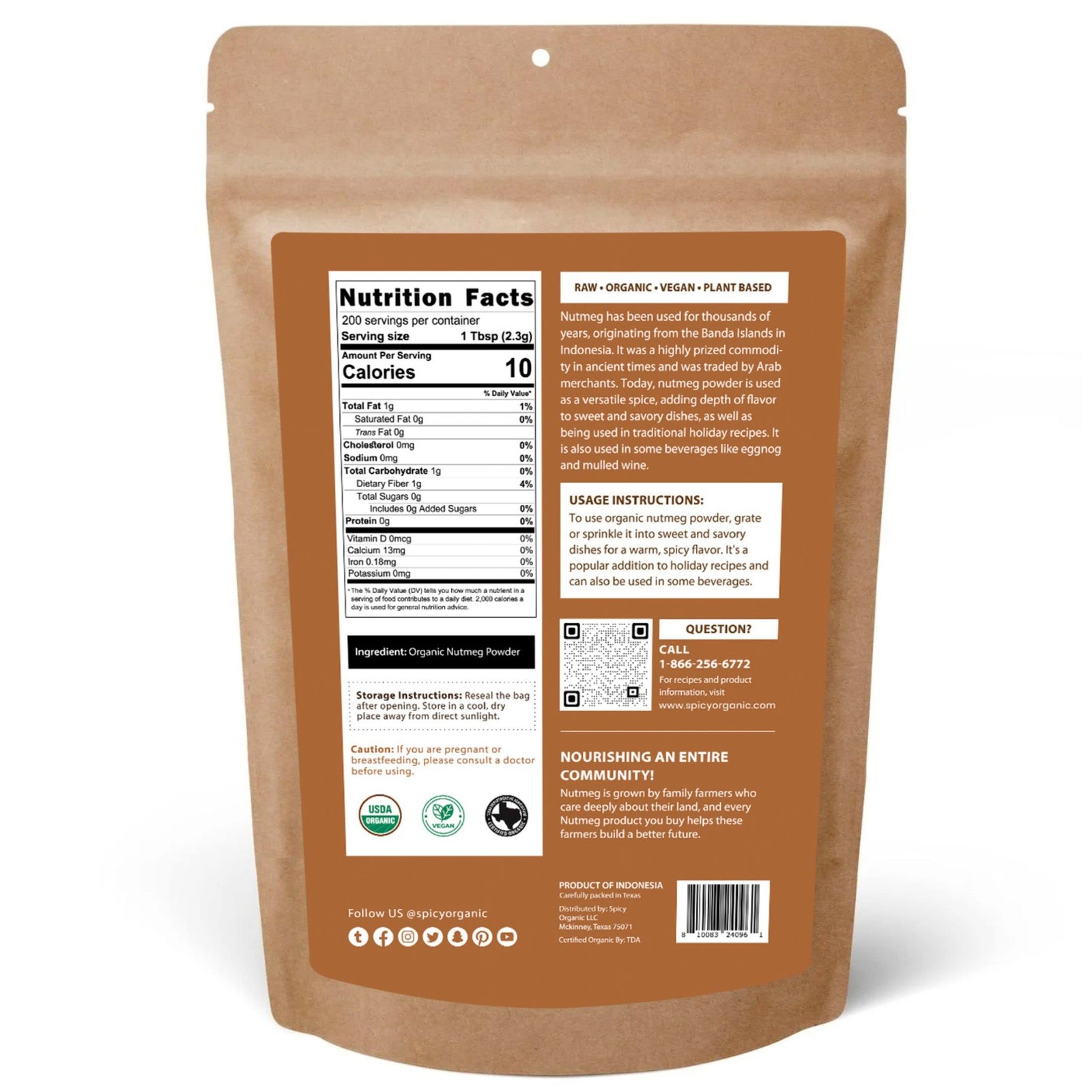Ceylon Ground Nutmeg Powder – 16 oz (454g) Resealable Bag | USDA Organic, Non…