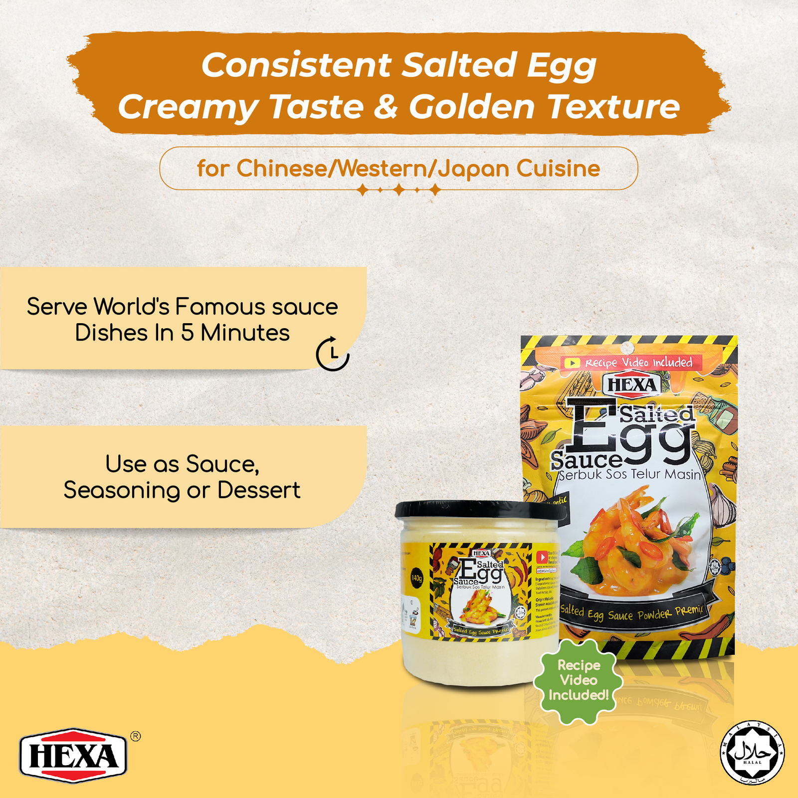 2x HEXA Salted Egg Sauce Powder Premix 2.8oz Ready-To-Mix With Snacks
