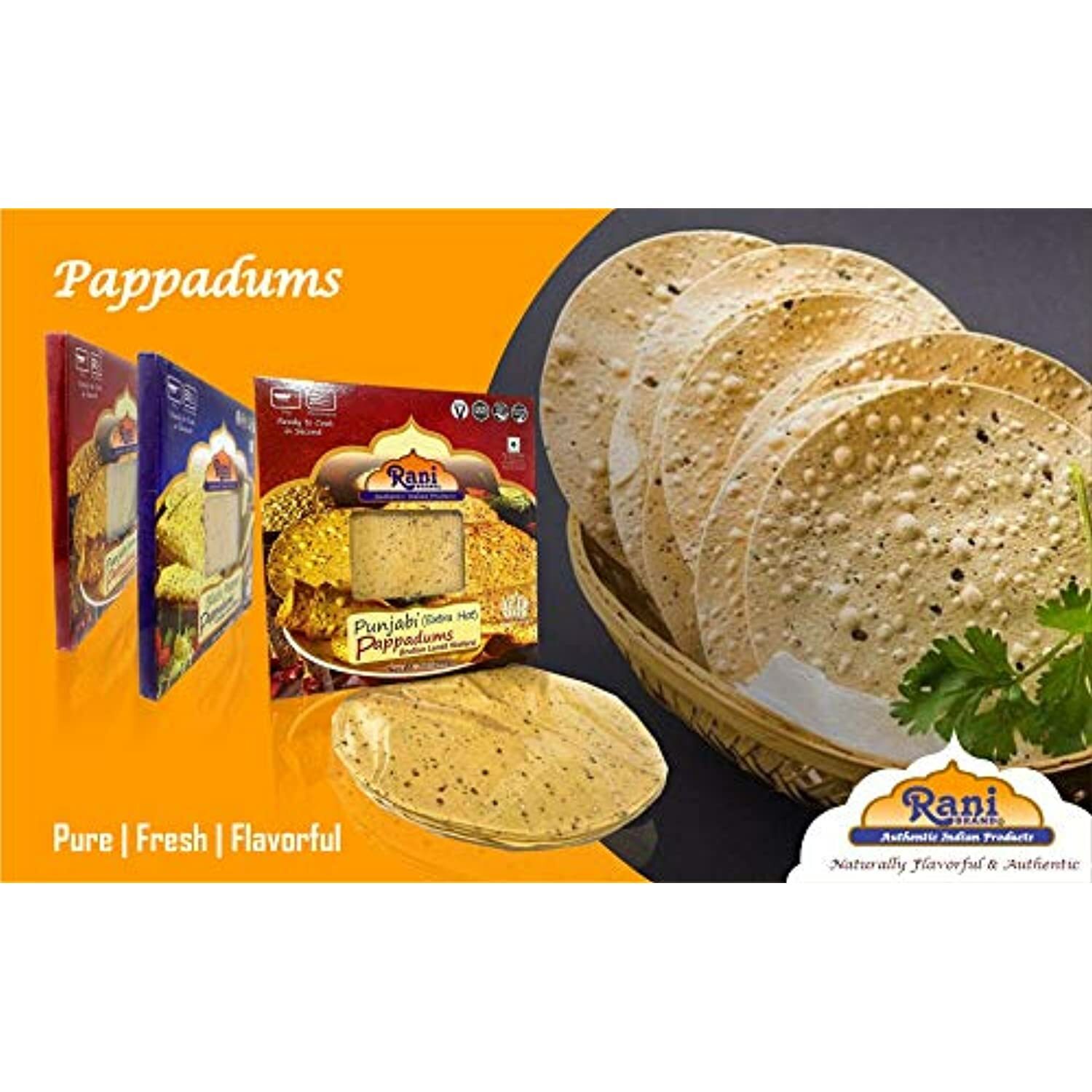 Rani Pappadums (Indian Lentil Wafer Snack) Jeera Papad 7oz (200g) Pack of 2