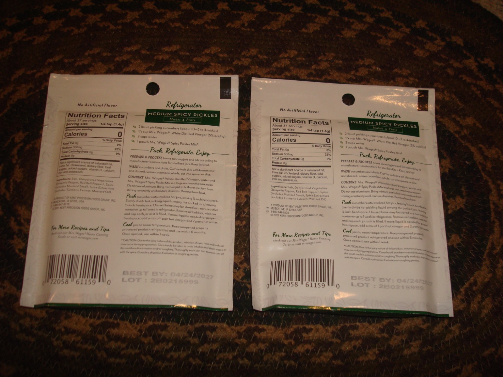 Mrs. Wages Refrigerator Seasoning Mix – Medium Spicy Pickles – Two 1.85 oz Packs