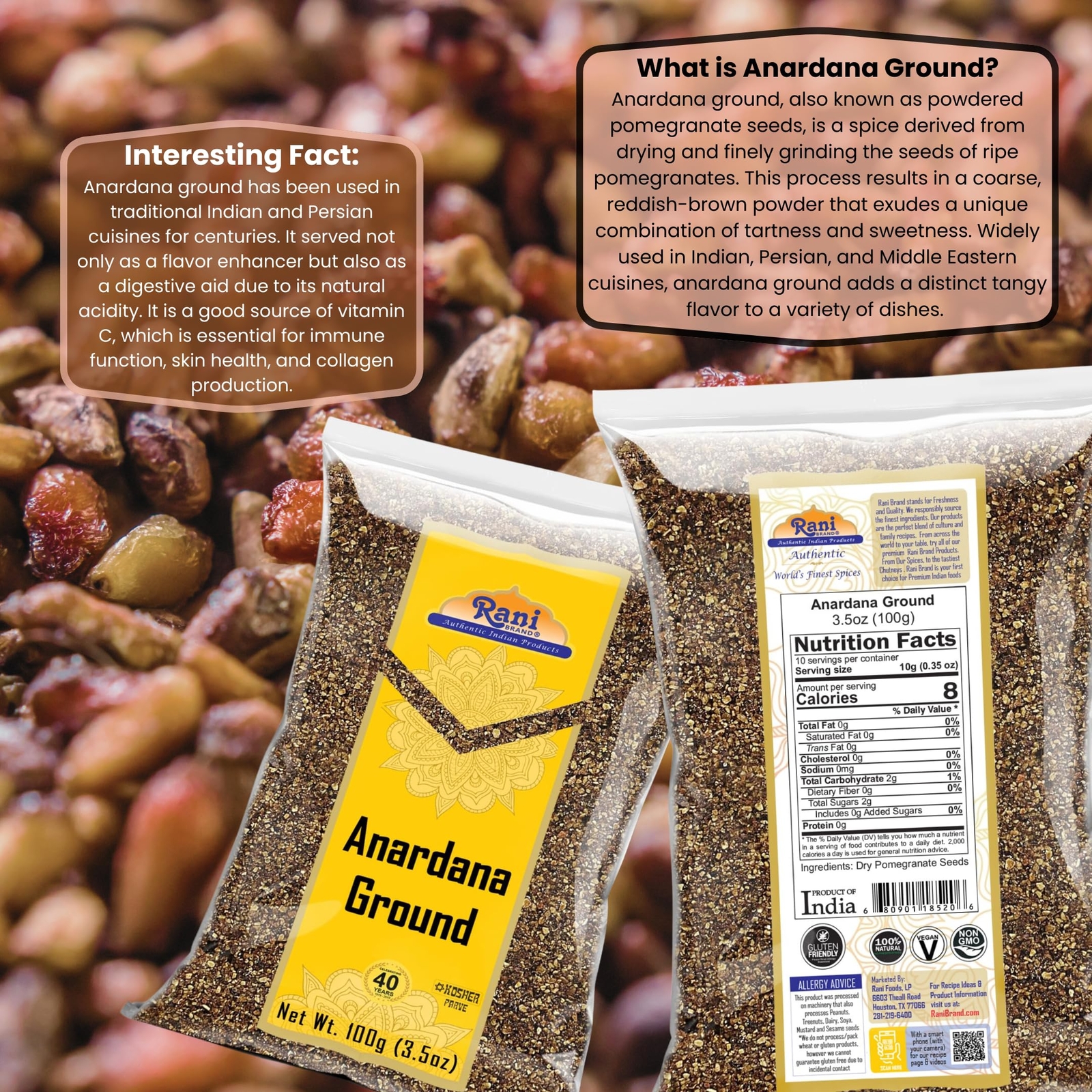 Rani Anardana (Pomegranate) Coarse Ground, Indian Spice 3.5oz (100g)