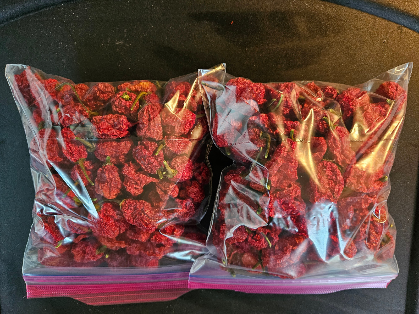 USA Dried Organic Carolina Reaper Peppers. 20 Peppers in a Resealable Pouch.