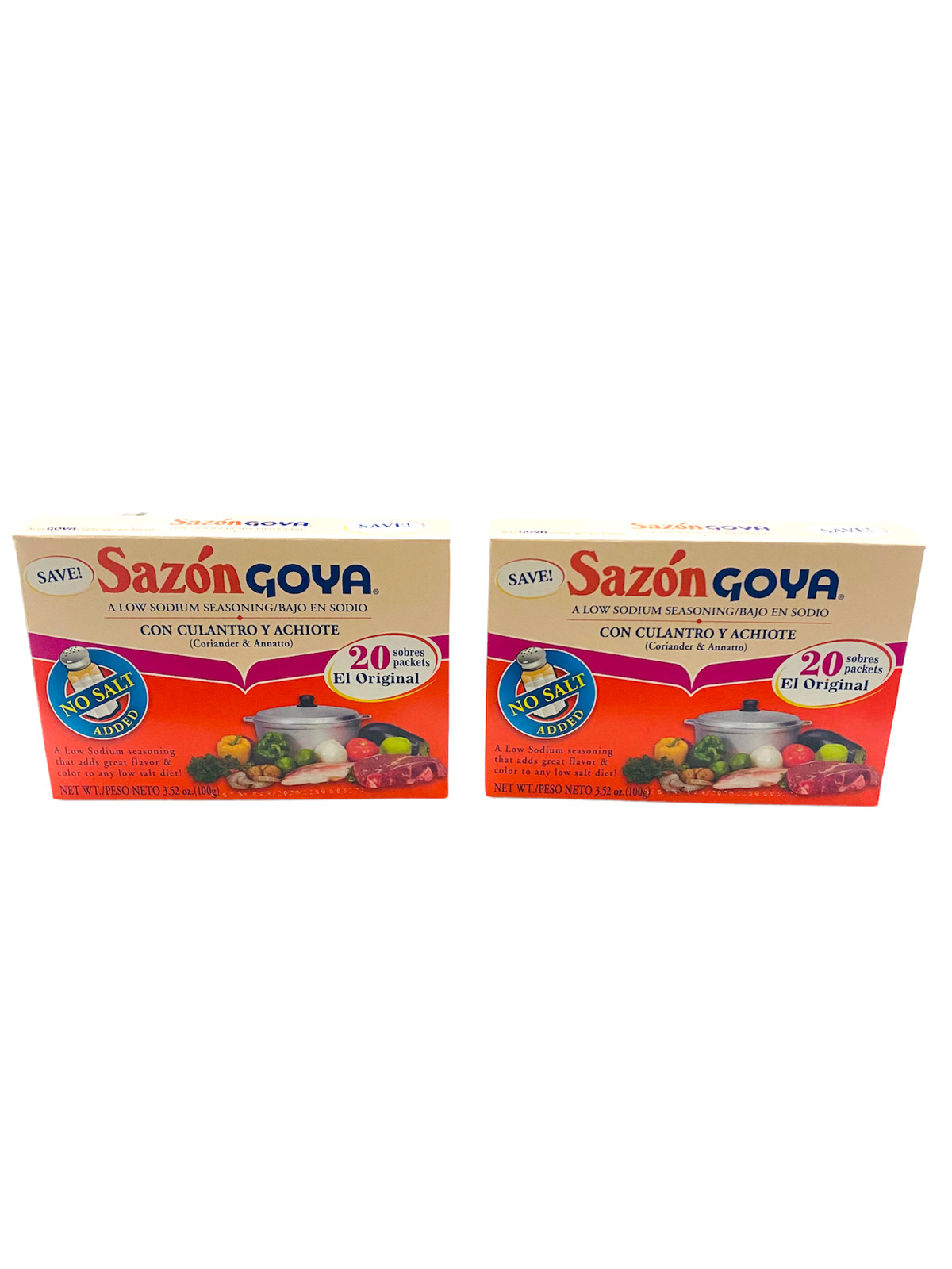 Sazon Goya Low Sodium Seasoning Con Culantro Y Achiote 3.52 oz Pack of 2