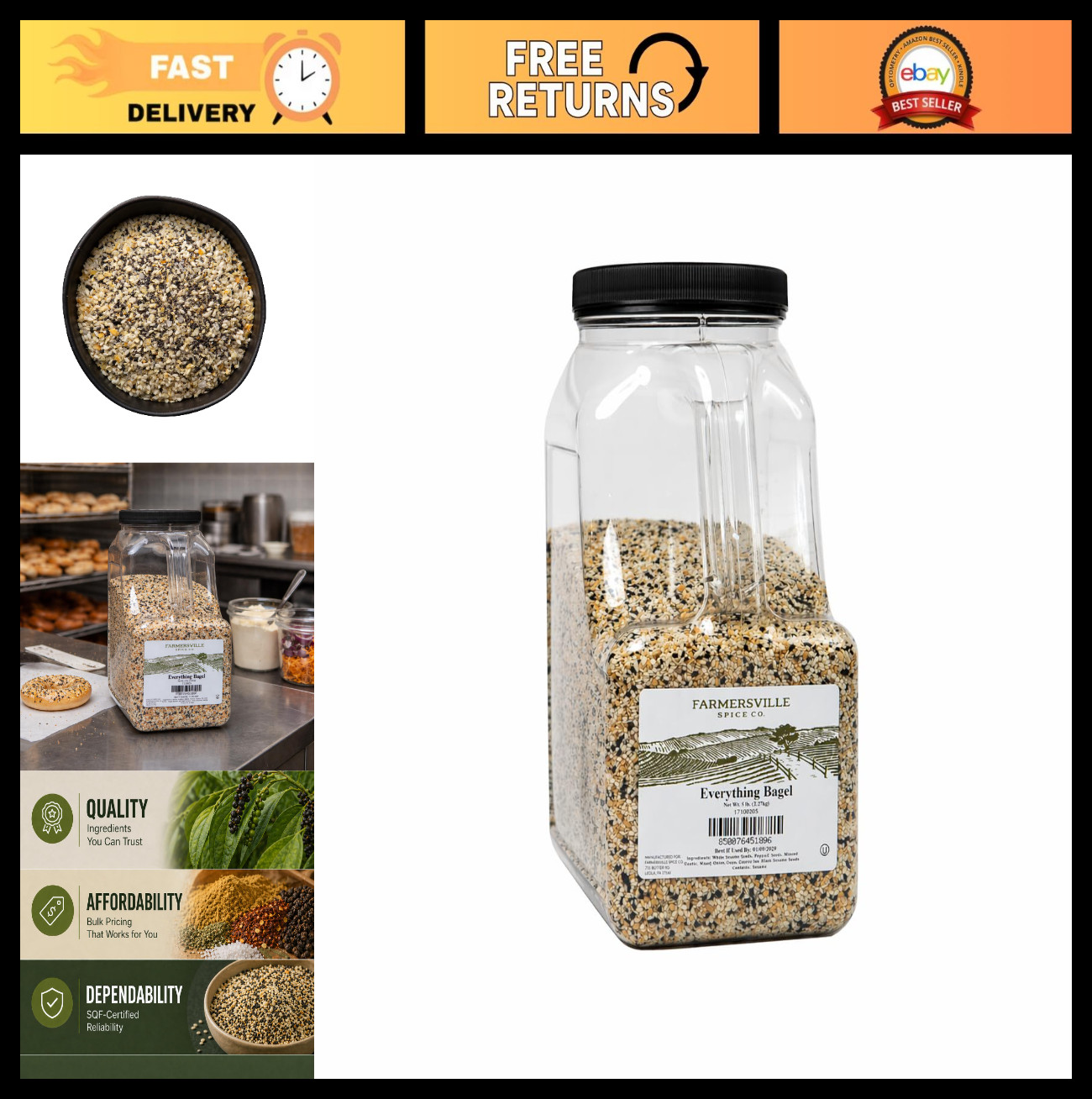 Everything Bagel Seasoning 5 lb Jug – Kosher Spice for Bagels, Breads, Dips & To