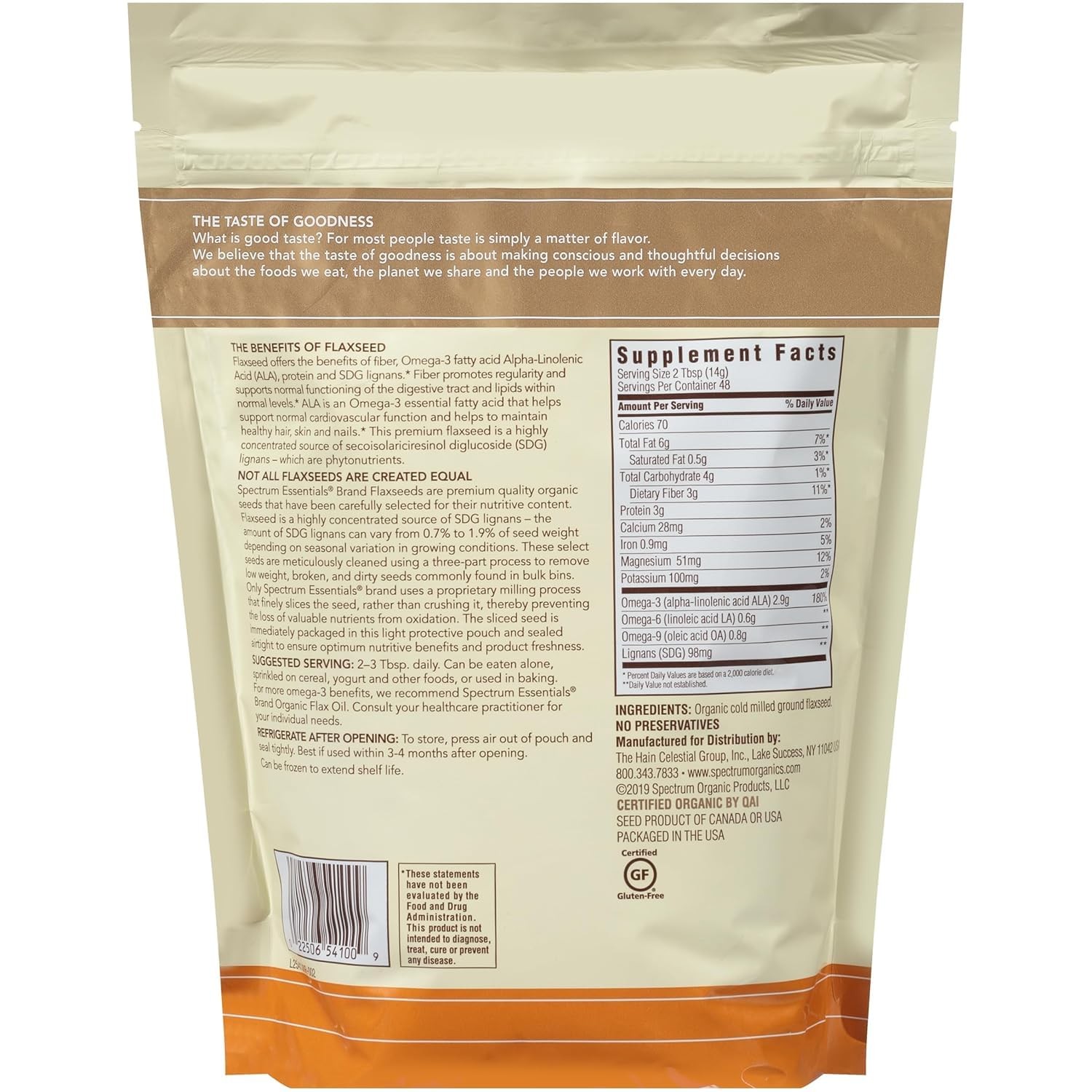 Spectrum Essentials Organic Premium Ground Flaxseed 14 oz 14 Ounce (Pack of 1)