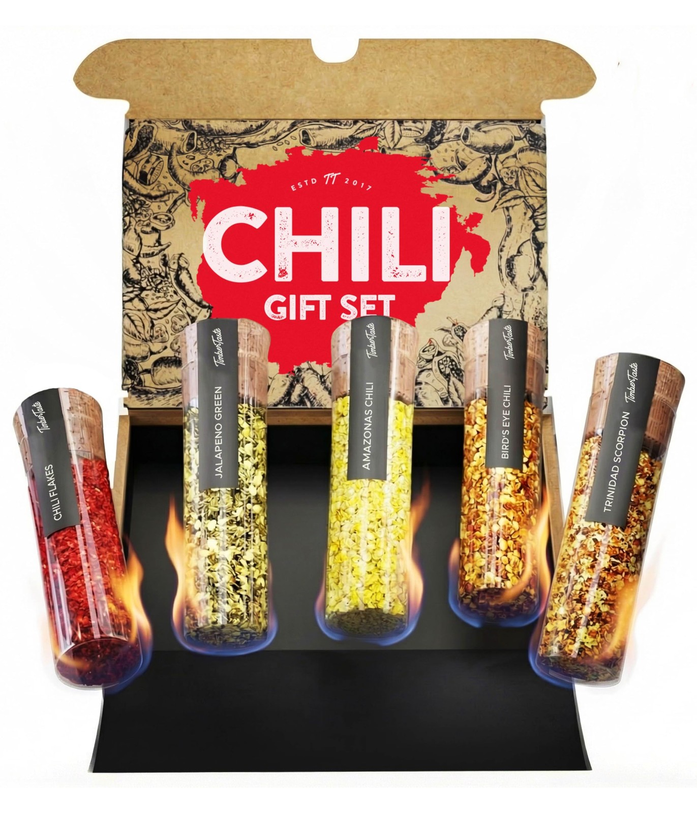 TIMBER TASTE® Chili Hot Spice Sampler Set – 5 Scoville-Rated Blends 5 Pieces