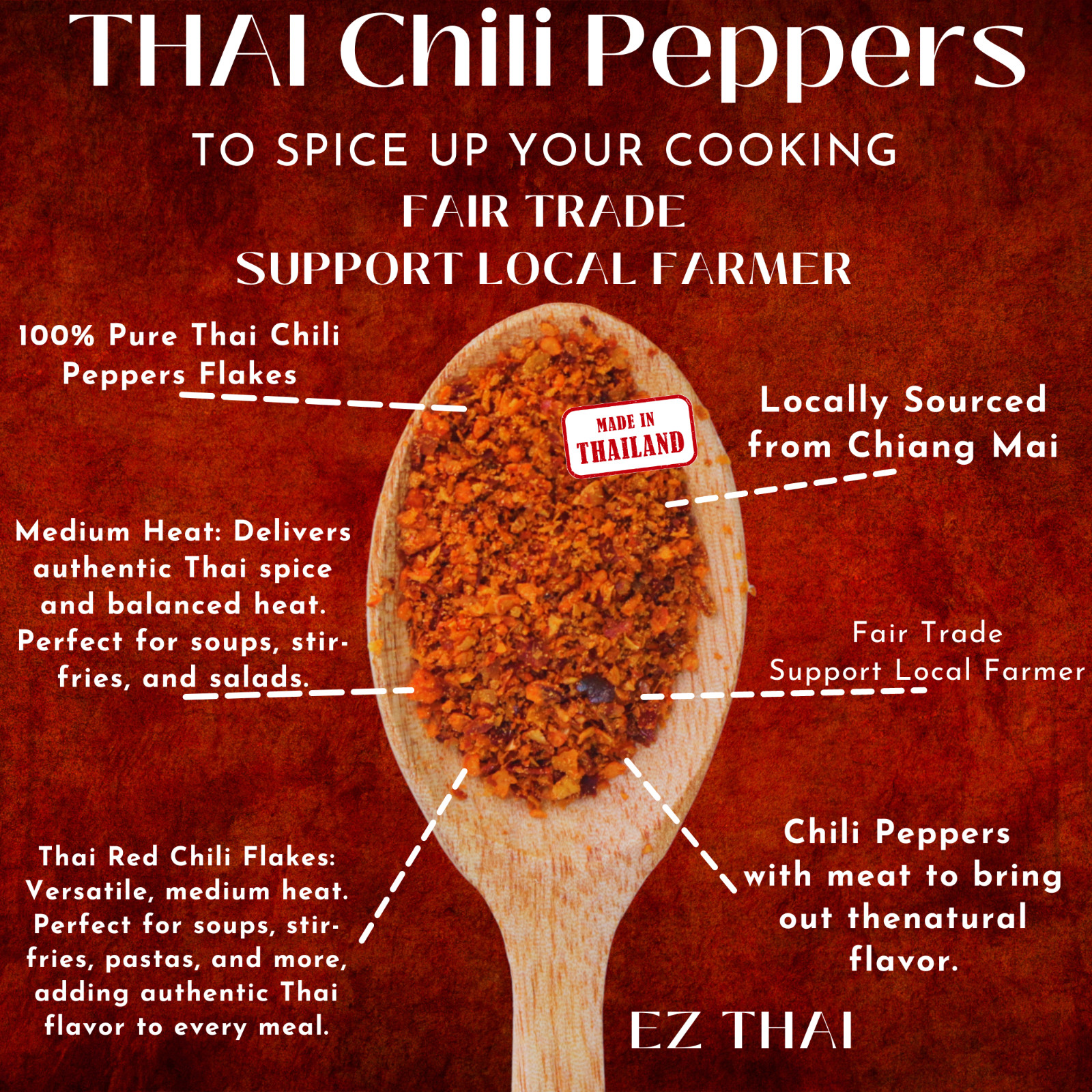 EZ THAI Red Chili Crushed Pepper Flakes 3.5oz Super Spicy Level Seasoning Spice
