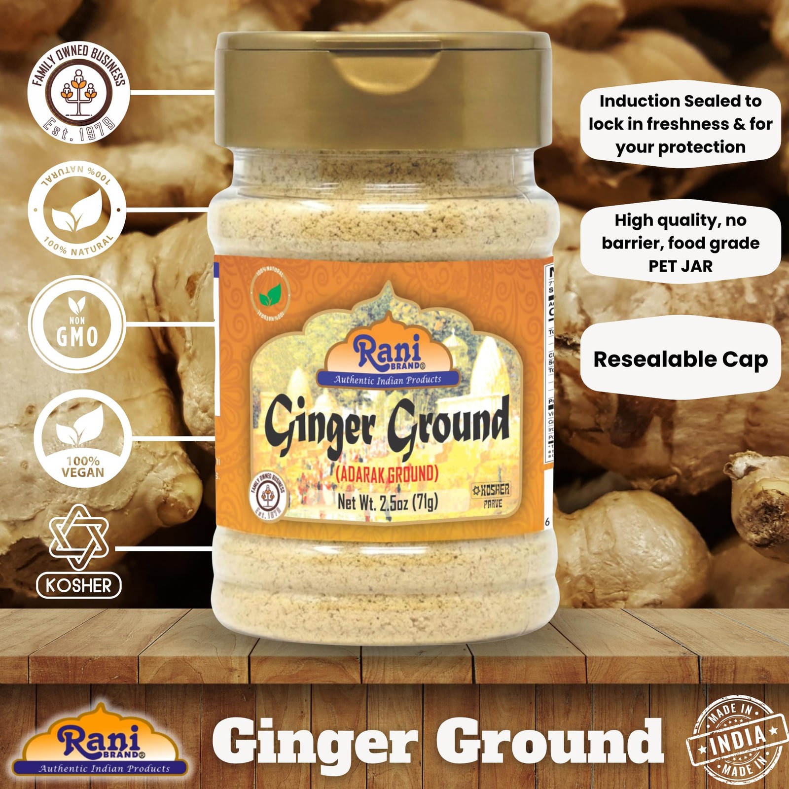 Rani Ginger (Adarak) Powder Ground, Spice 2.5oz (71g)