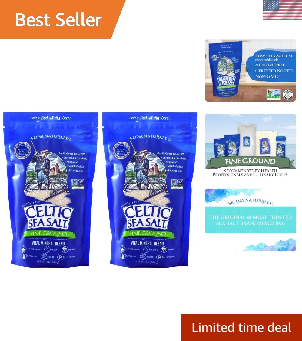 Gourmet Fine Ground Sea Salt – Nutritious 16 oz Resealable Bags, No Additives