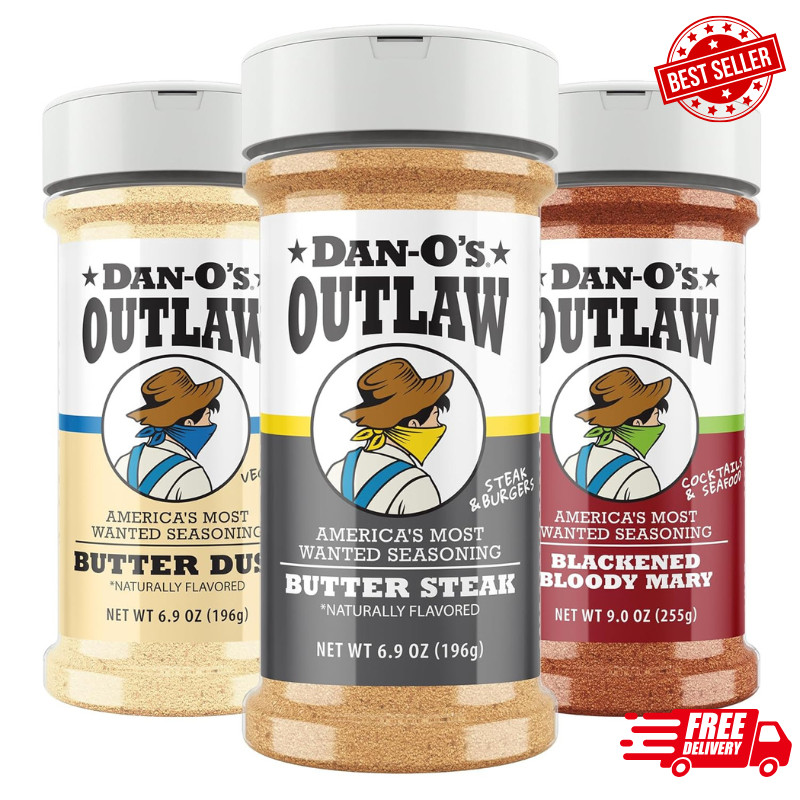 Dan-O’s Outlaw Seasoning 3 Bottle Set- Butter Dust, Butter Steak & Blackened