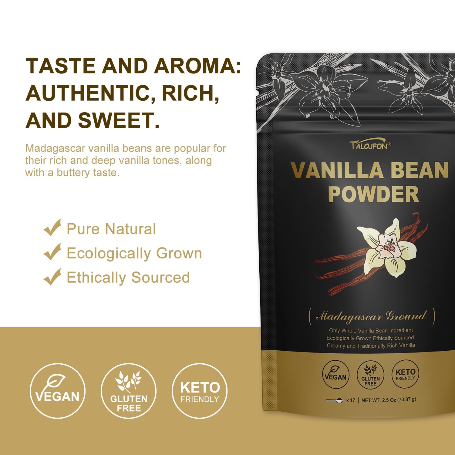 TALCUFON Madagascar Ground Vanilla Bean Powder, 100% Beans,…