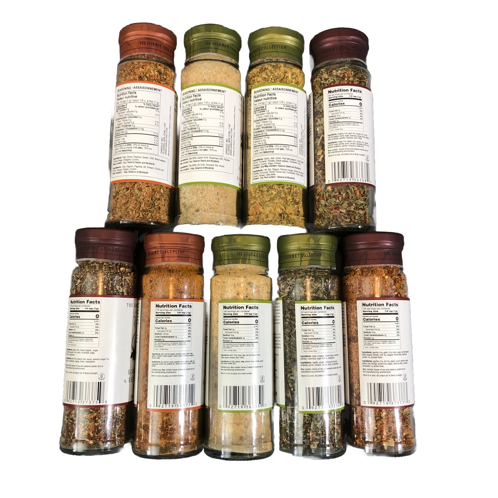 The Gourmet Collection 9 Spice Blend Glass Jars Seasoning ~ Set of 9 NEW