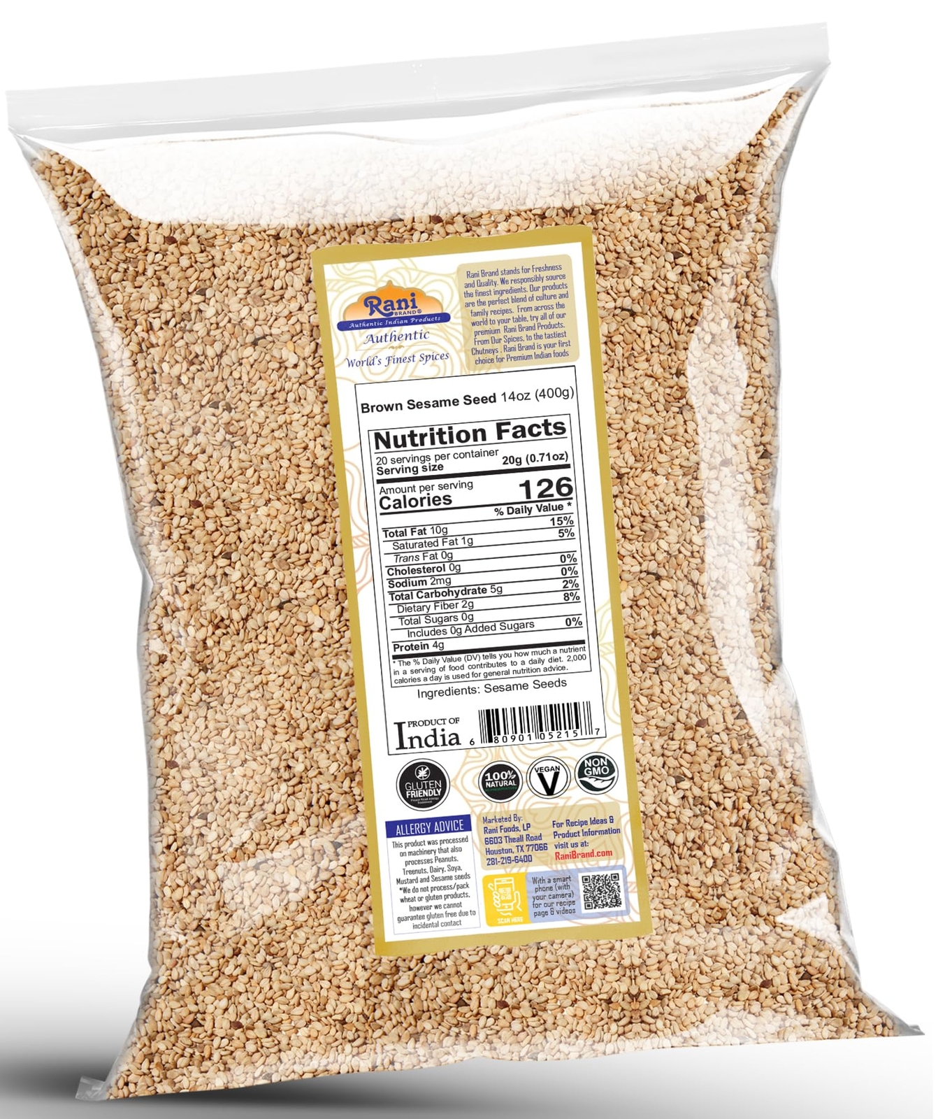 Rani Sesame Seeds Whole Brown, Raw (Till) 14oz (400gm)