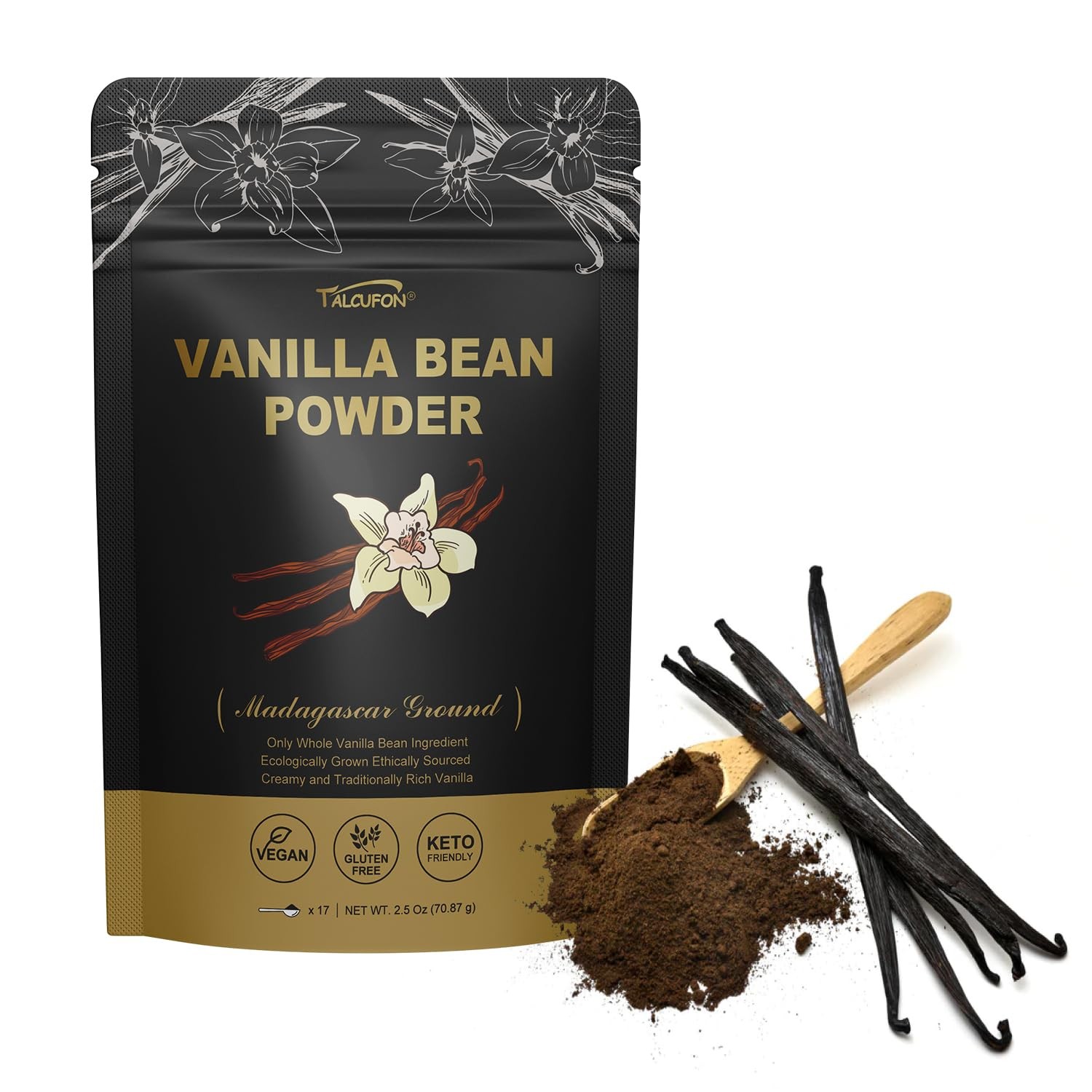 TALCUFON Madagascar Ground Vanilla Bean Powder, 100% Beans,…